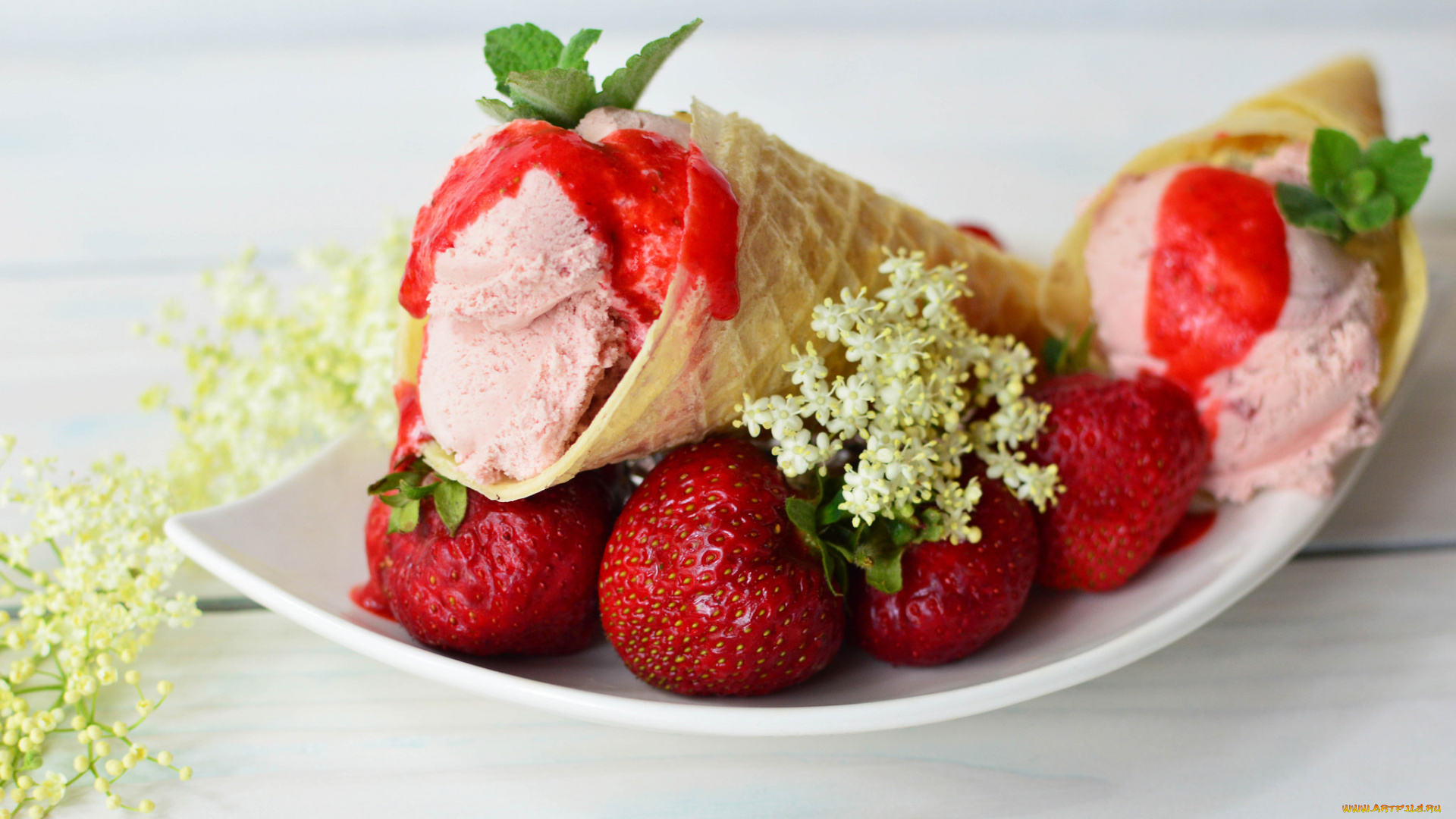 еда, мороженое, , десерты, вкусно, клубника