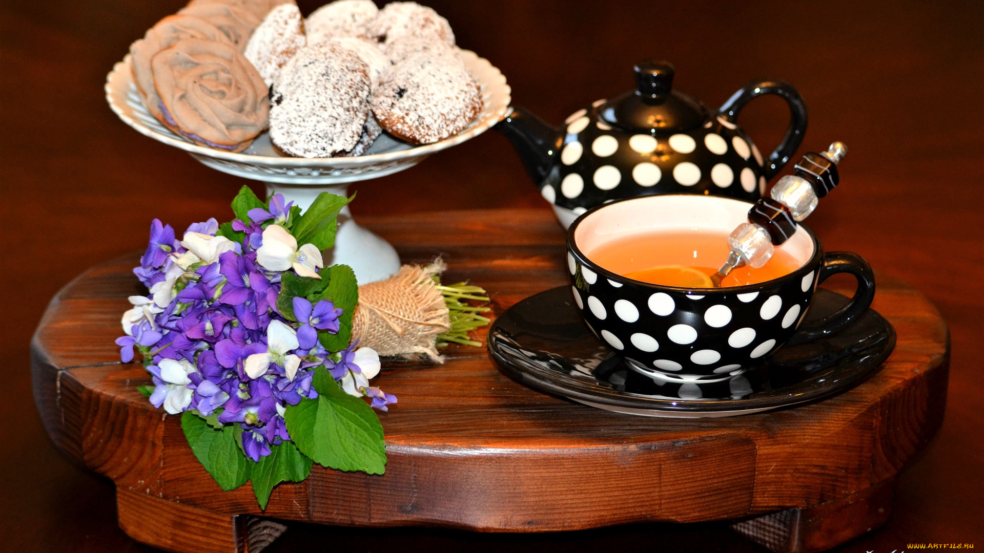 еда, натюрморт, букет, печенье, чай