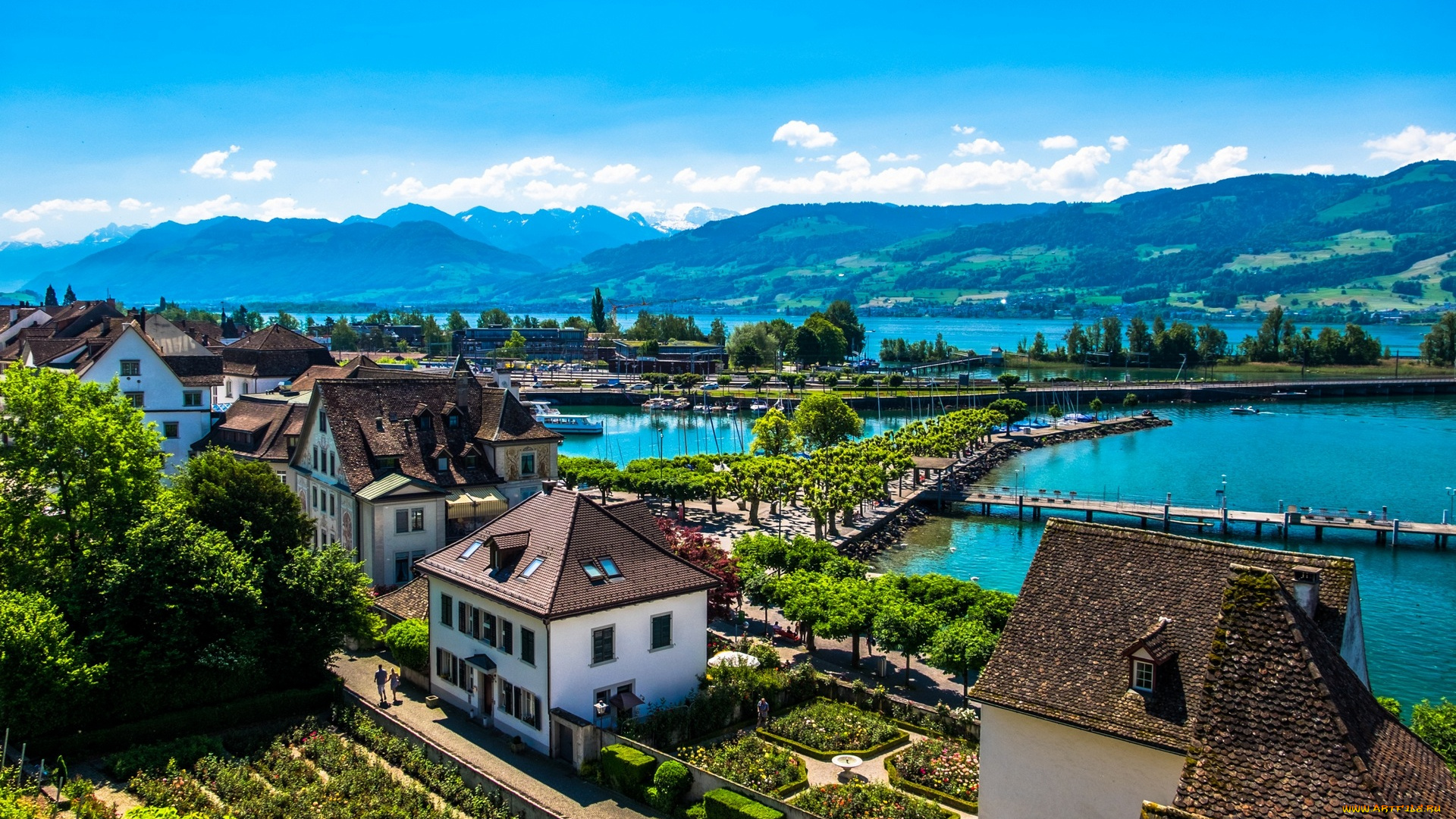 города, -, панорамы, здания, море, горы