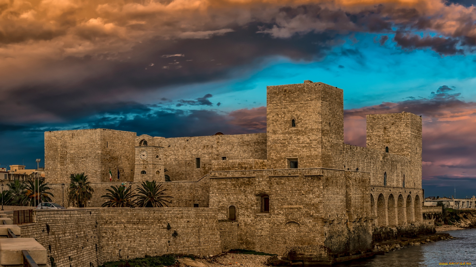 италия, города, -, дворцы, , замки, , крепости, вода, облака, здание