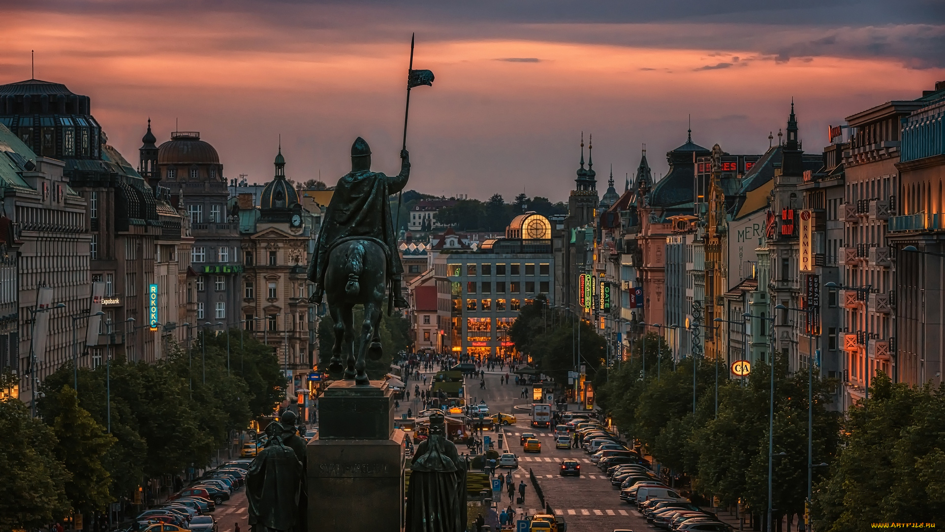 прага, города, -, исторические, , архитектурные, памятники, здания, закат, скульптура, площадь