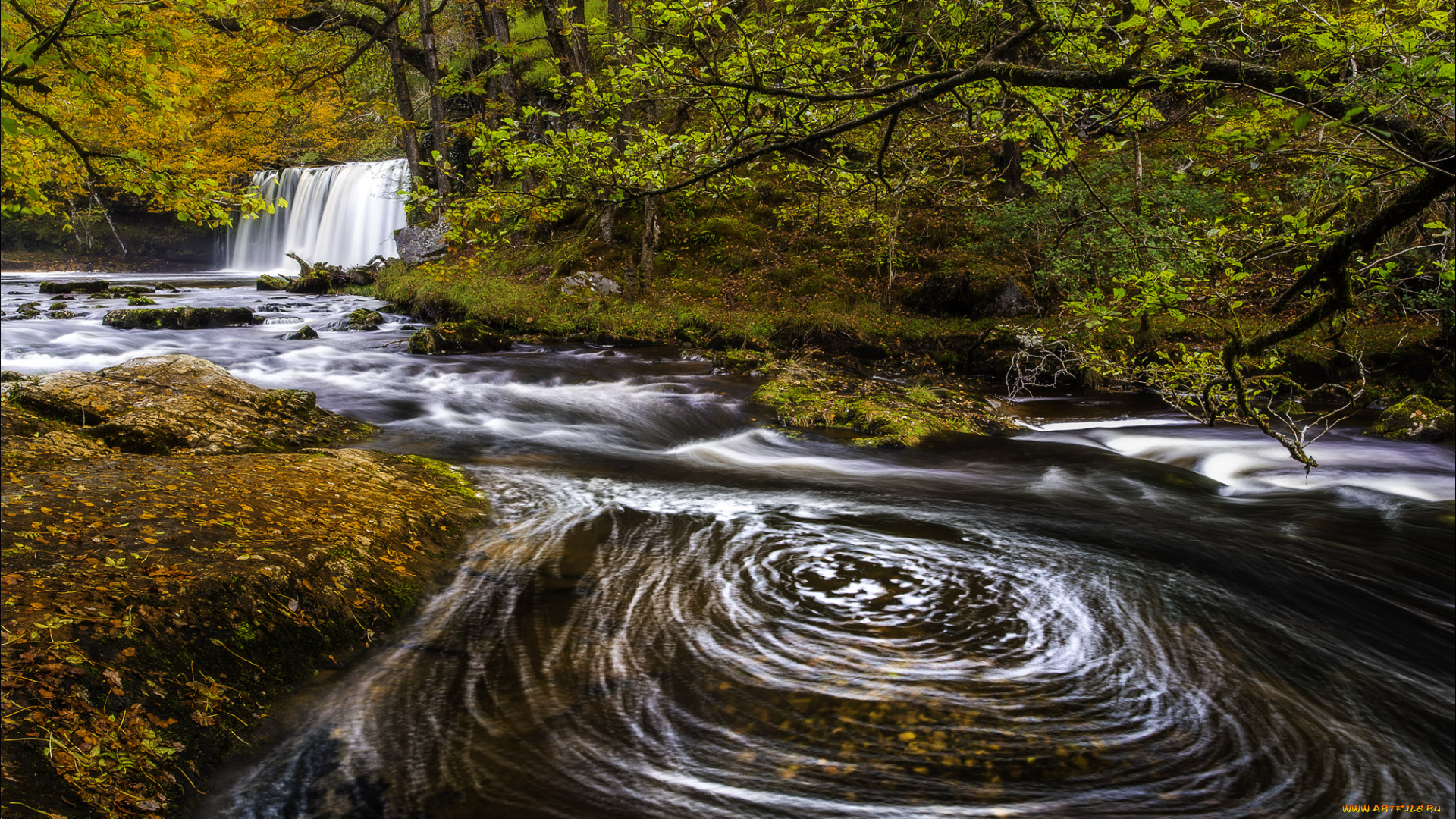 природа, водопады, вода, поток, водопад, деревья, лес