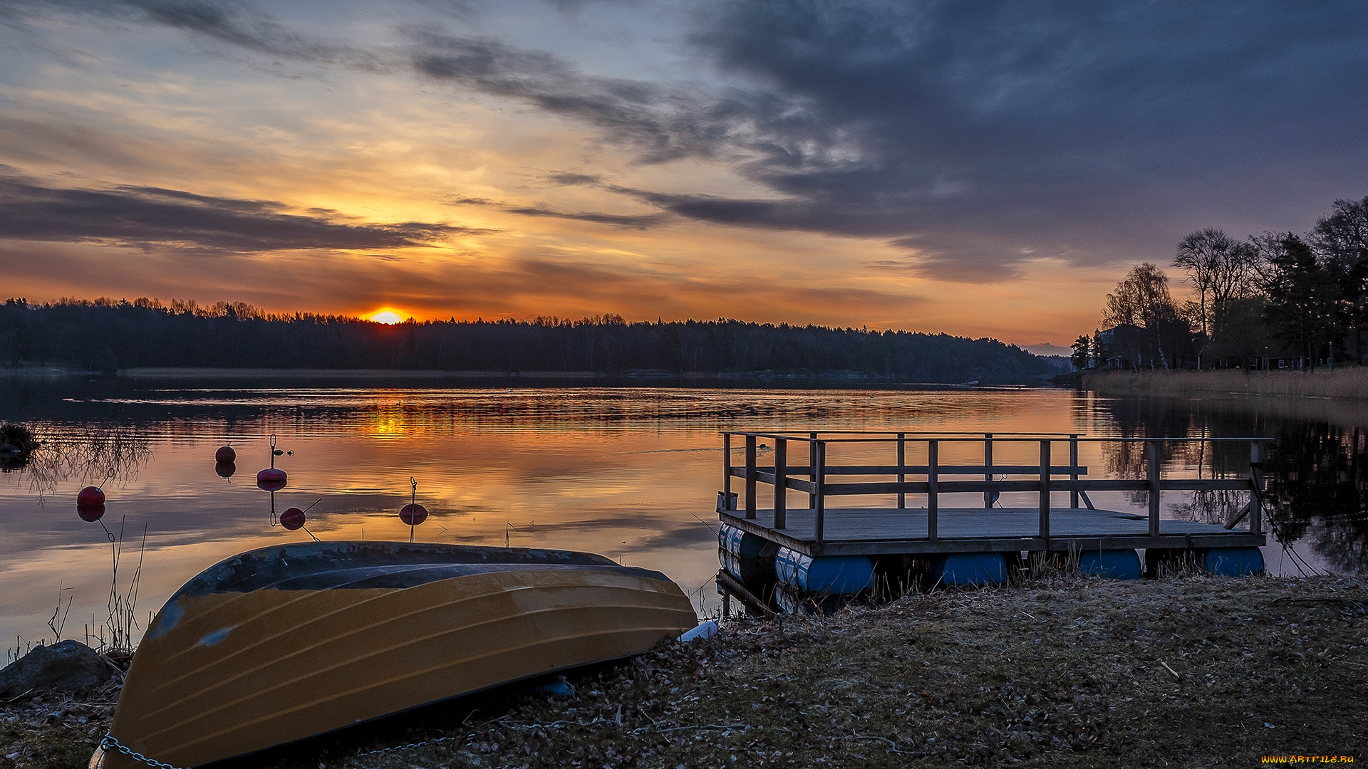 швеция, корабли, лодки, , шлюпки, закат, причал, лодка, река