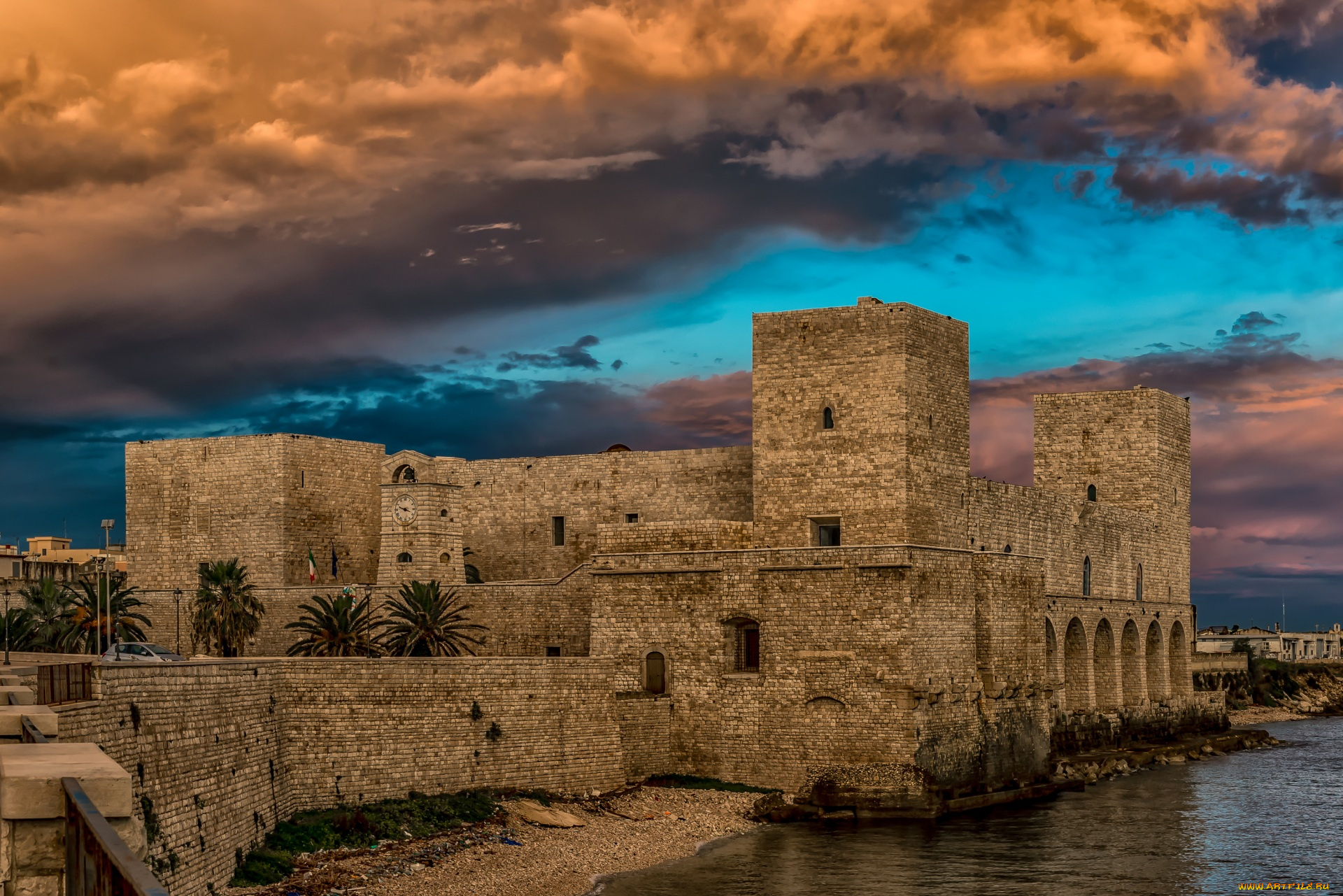 италия, города, -, дворцы, , замки, , крепости, вода, облака, здание