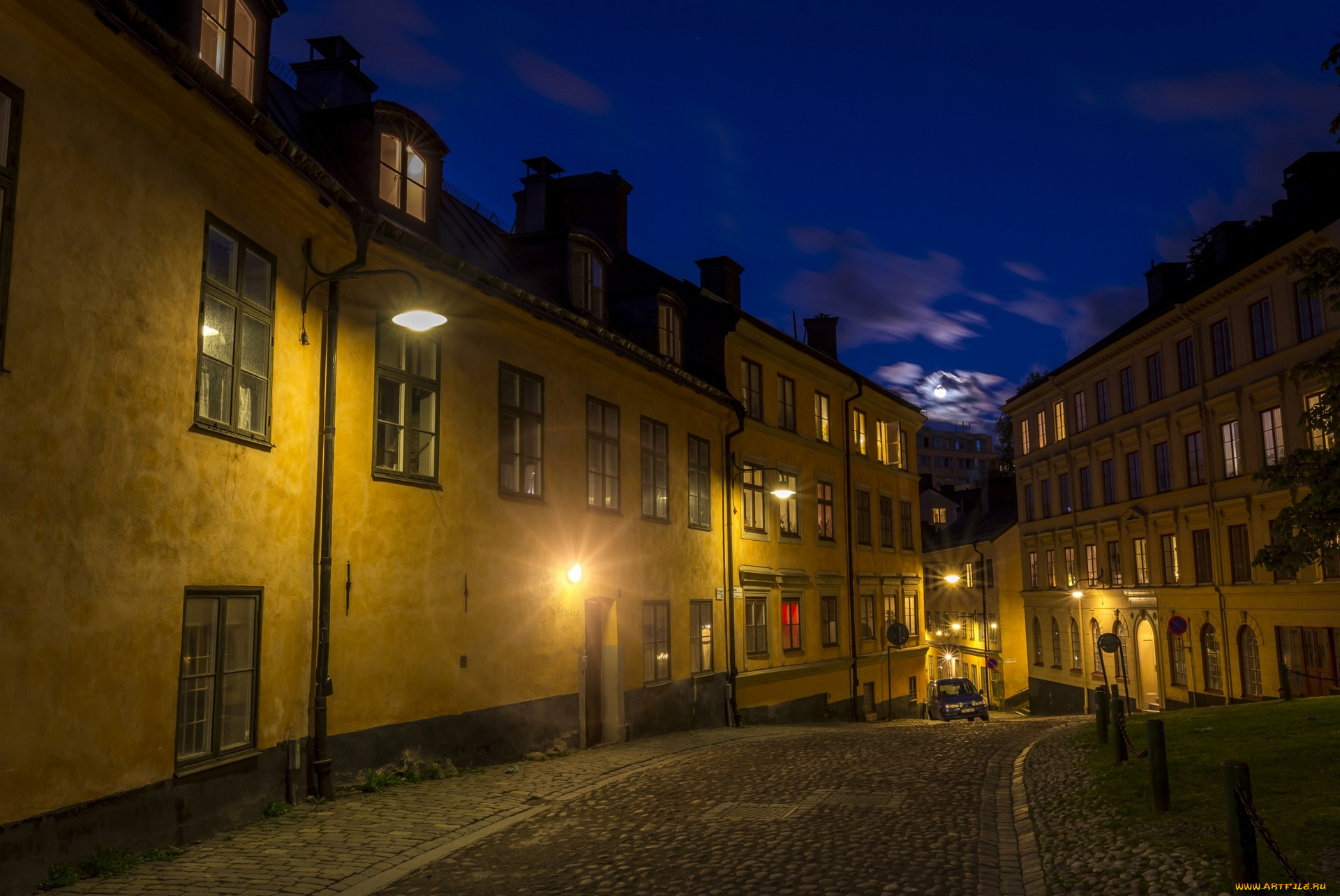 стокгольм, города, -, огни, ночного, города, фонари, здания