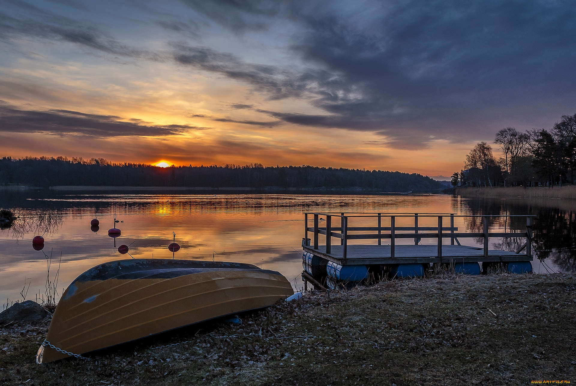 швеция, корабли, лодки, , шлюпки, закат, причал, лодка, река