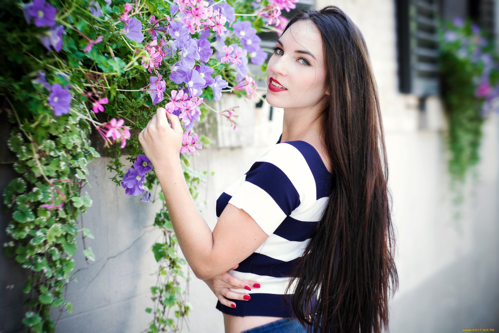 девушки, -unsort, , брюнетки, , шатенки, nathalia, взгляд, девушка, цветы, волосы