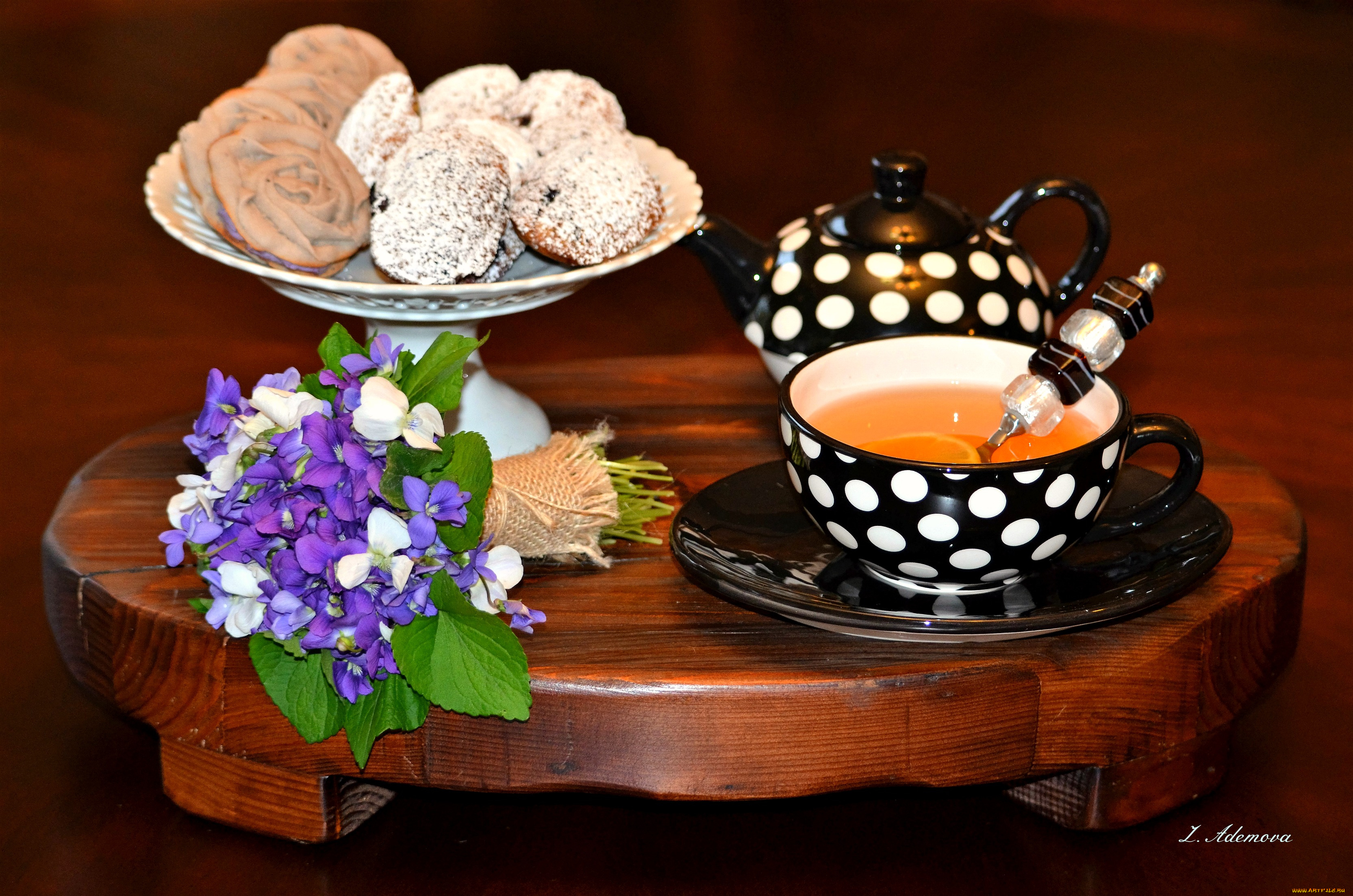 еда, натюрморт, букет, печенье, чай