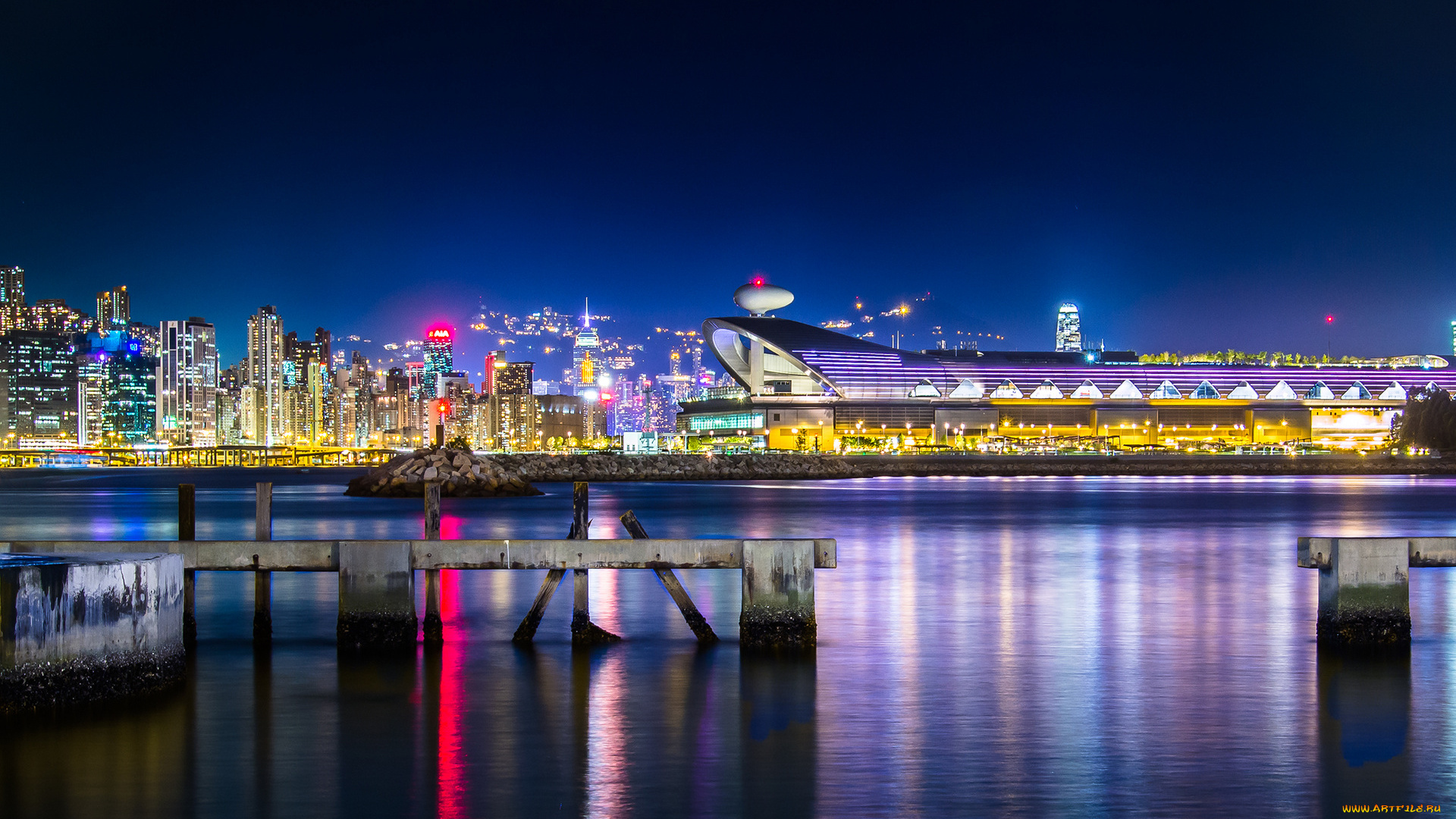 kai, tak, cruise, terminal, , hong, kong, города, гонконг, , китай, море, город, огни, причал