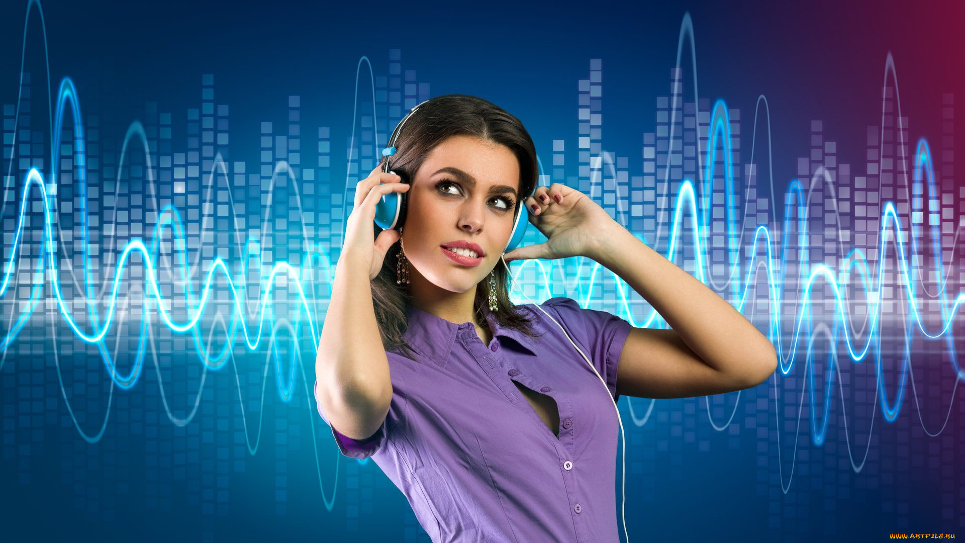 музыка, -другое, взгляд, девушка, наушники