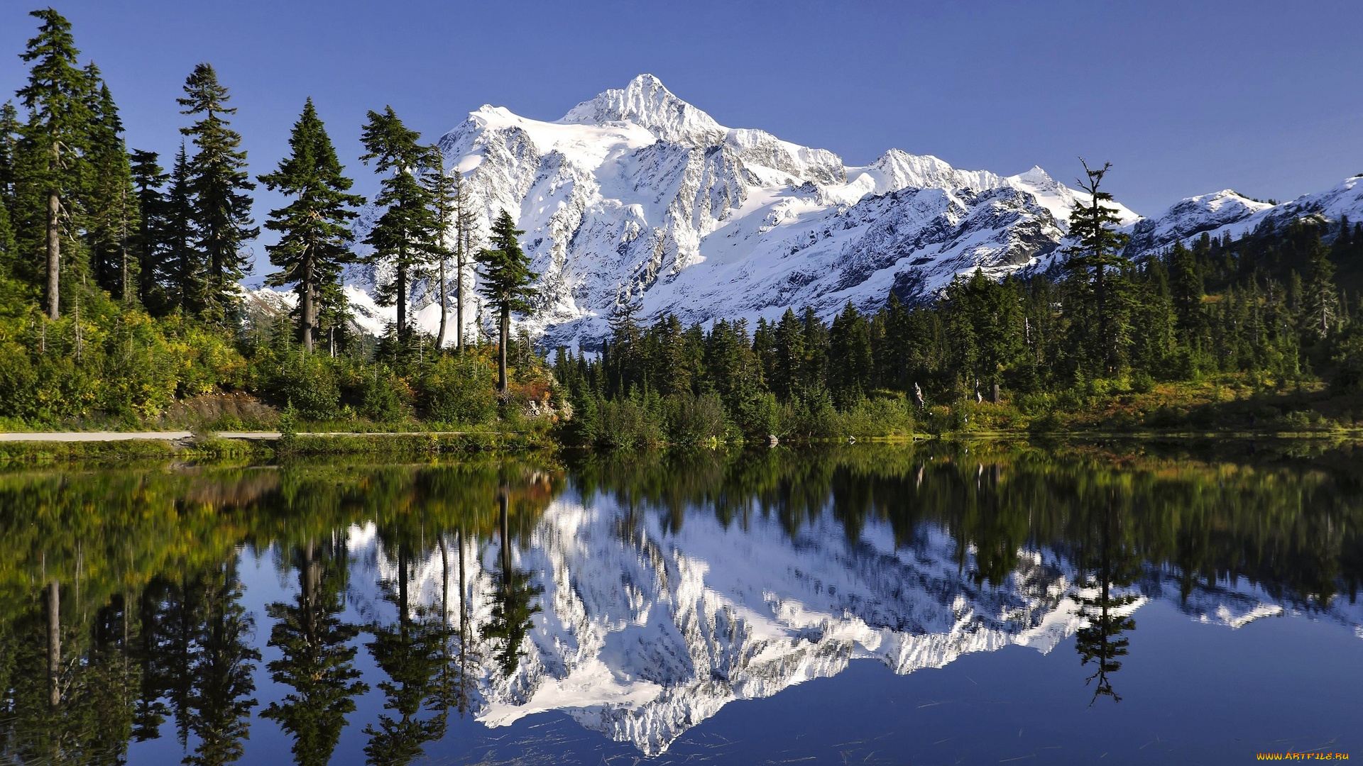 природа, реки, озера, отражение, озеро, деревья, лес, горы