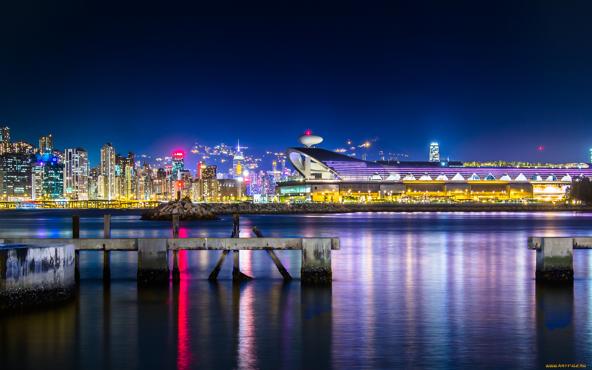 kai, tak, cruise, terminal, , hong, kong, города, гонконг, , китай, море, город, огни, причал