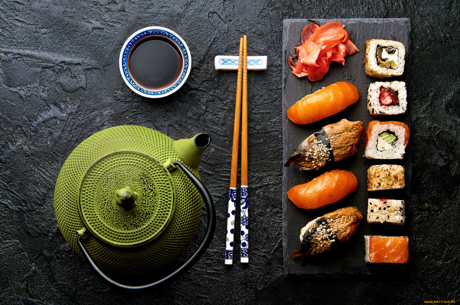 еда, рыба, , морепродукты, , суши, , роллы, роллы, соус, чайник, суши