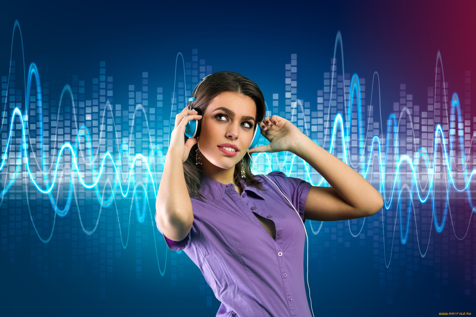 музыка, -другое, взгляд, девушка, наушники