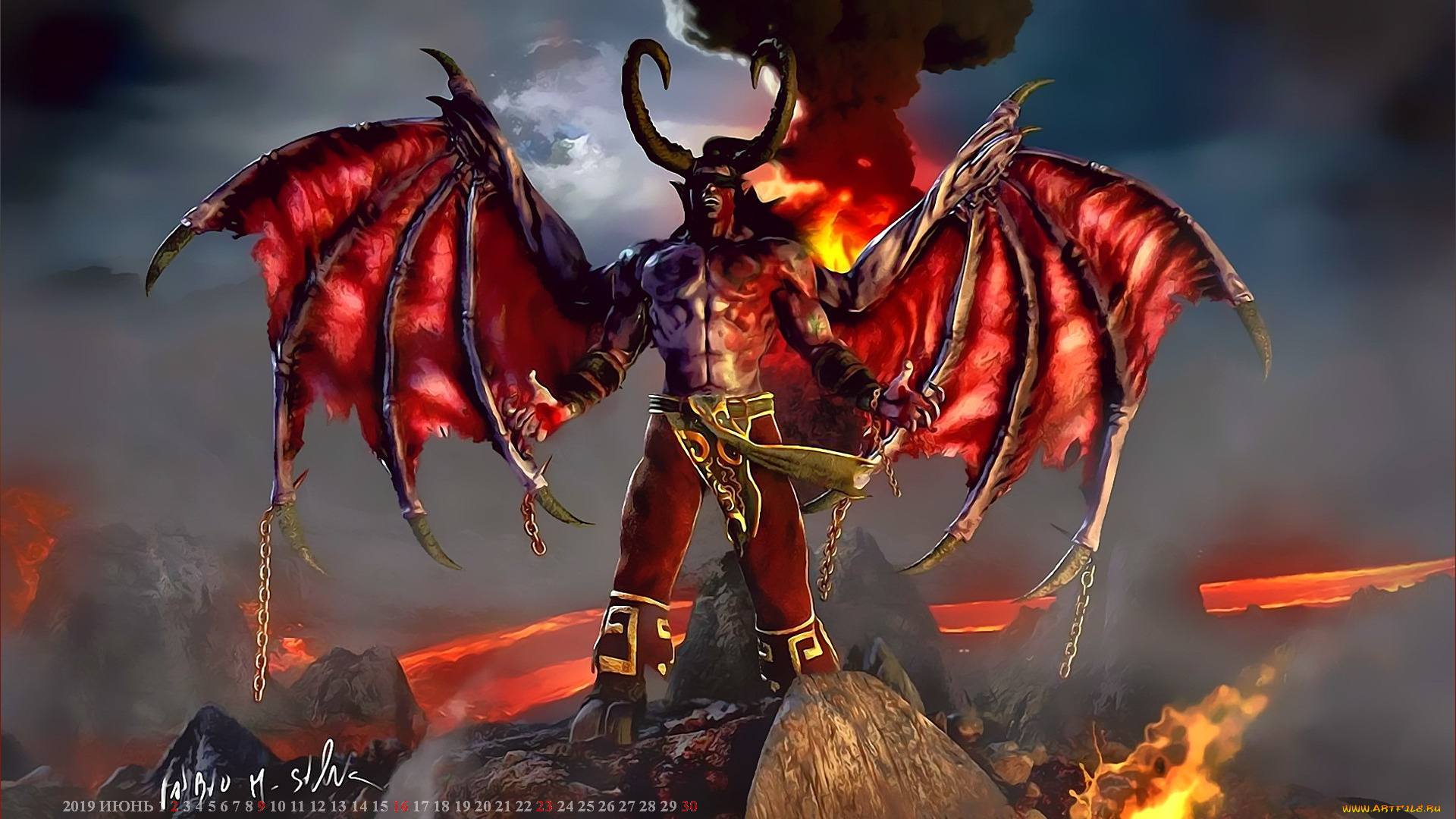 календари, фэнтези, calendar, 2019, демон, рога, крылья