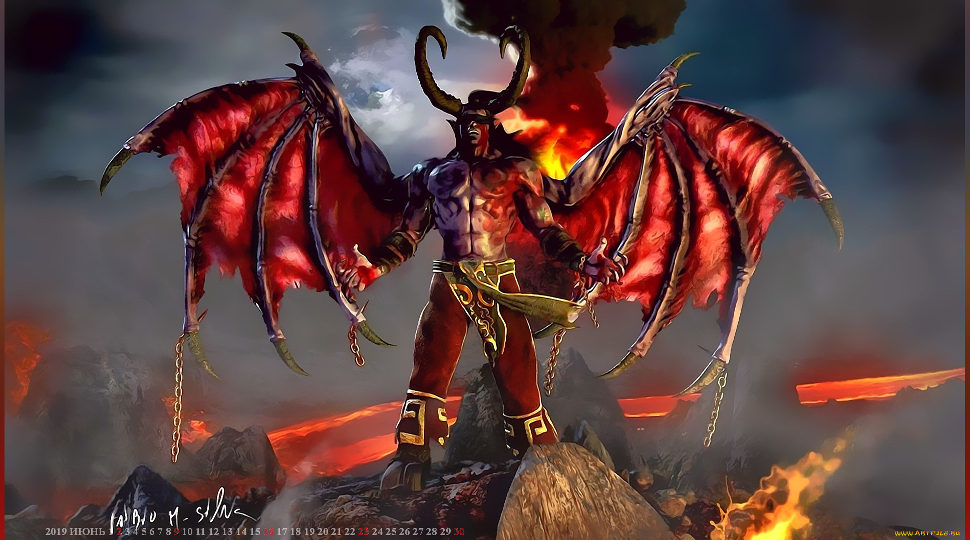 календари, фэнтези, calendar, 2019, демон, рога, крылья