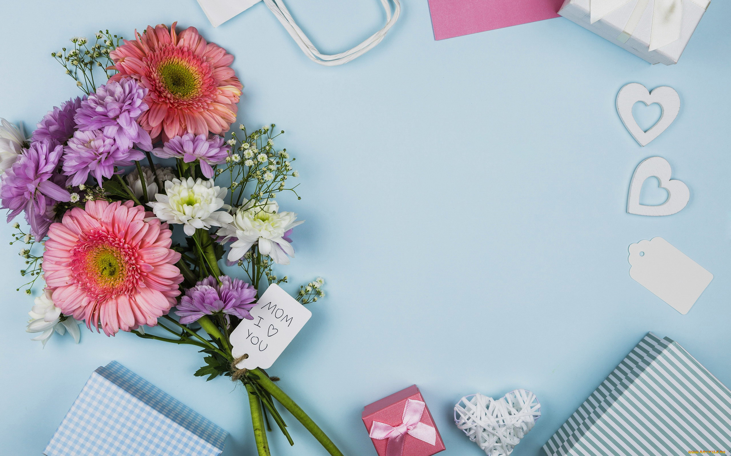 праздничные, день, матери, признание, сердечки, букет