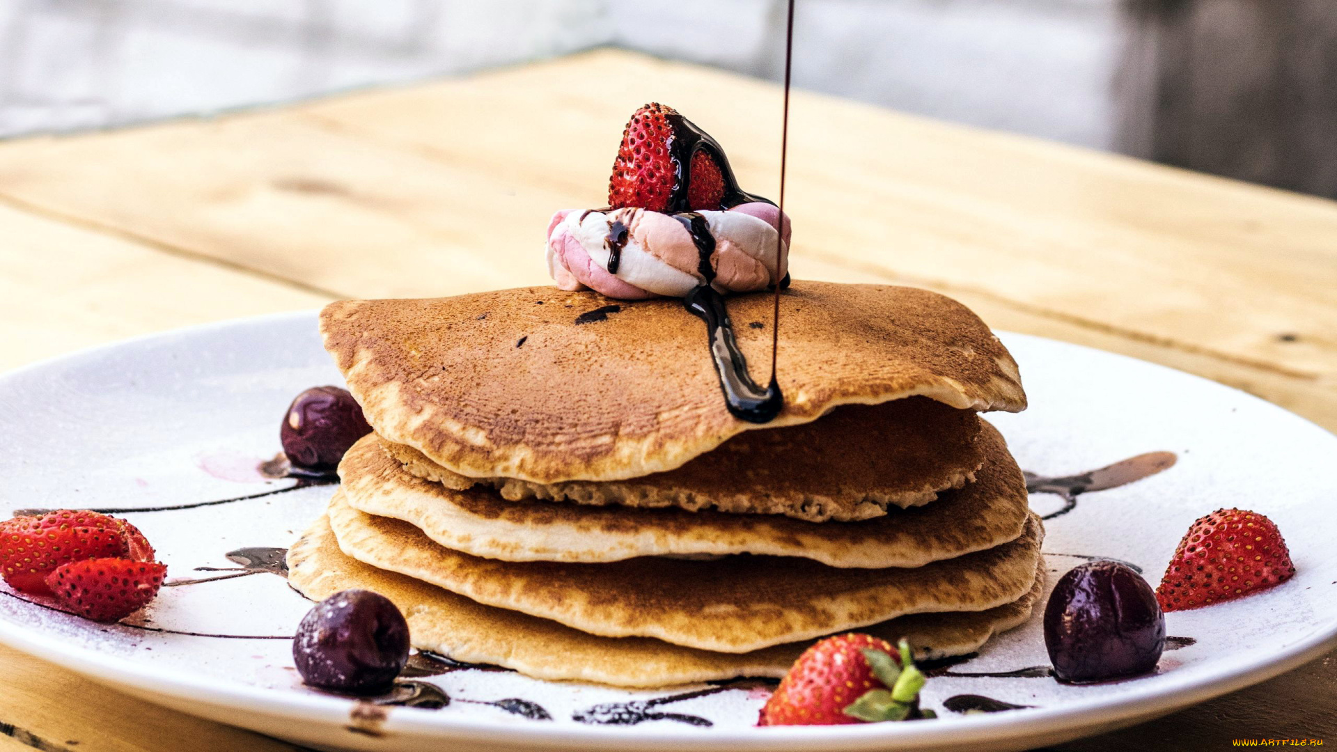 еда, блины, , оладьи, ягоды