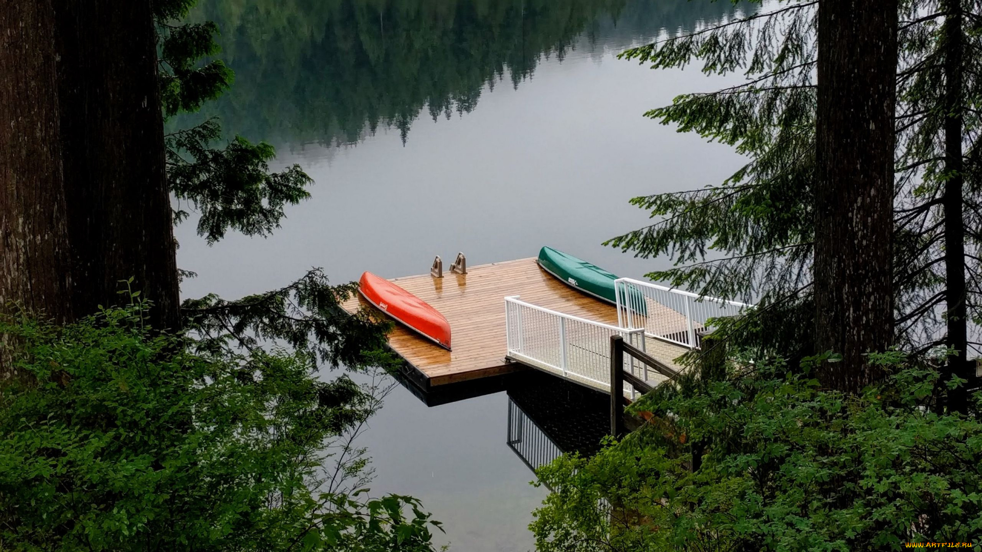 корабли, лодки, , шлюпки, река, сосны, пирс, отражение