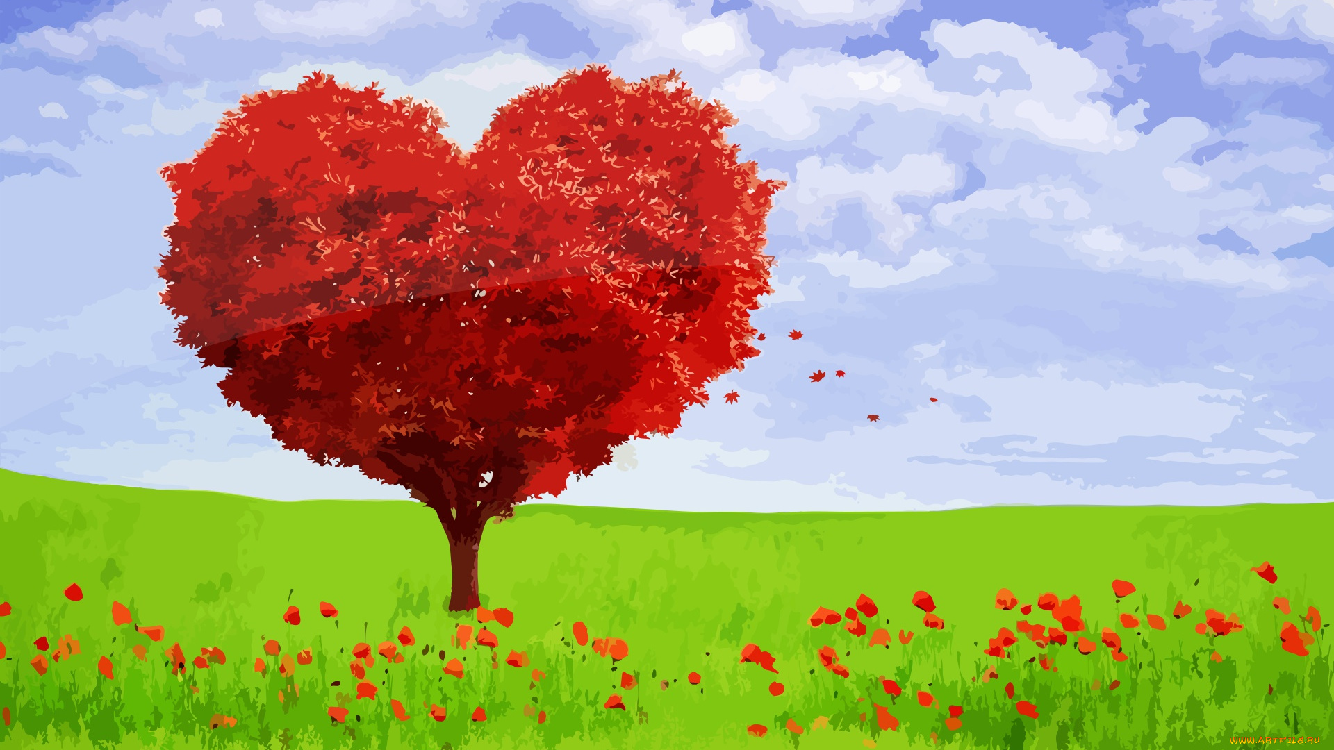 векторная, графика, природа, , nature, дерево, сердце, пейзаж, любовь, валентина, чувства, настроение, романтический