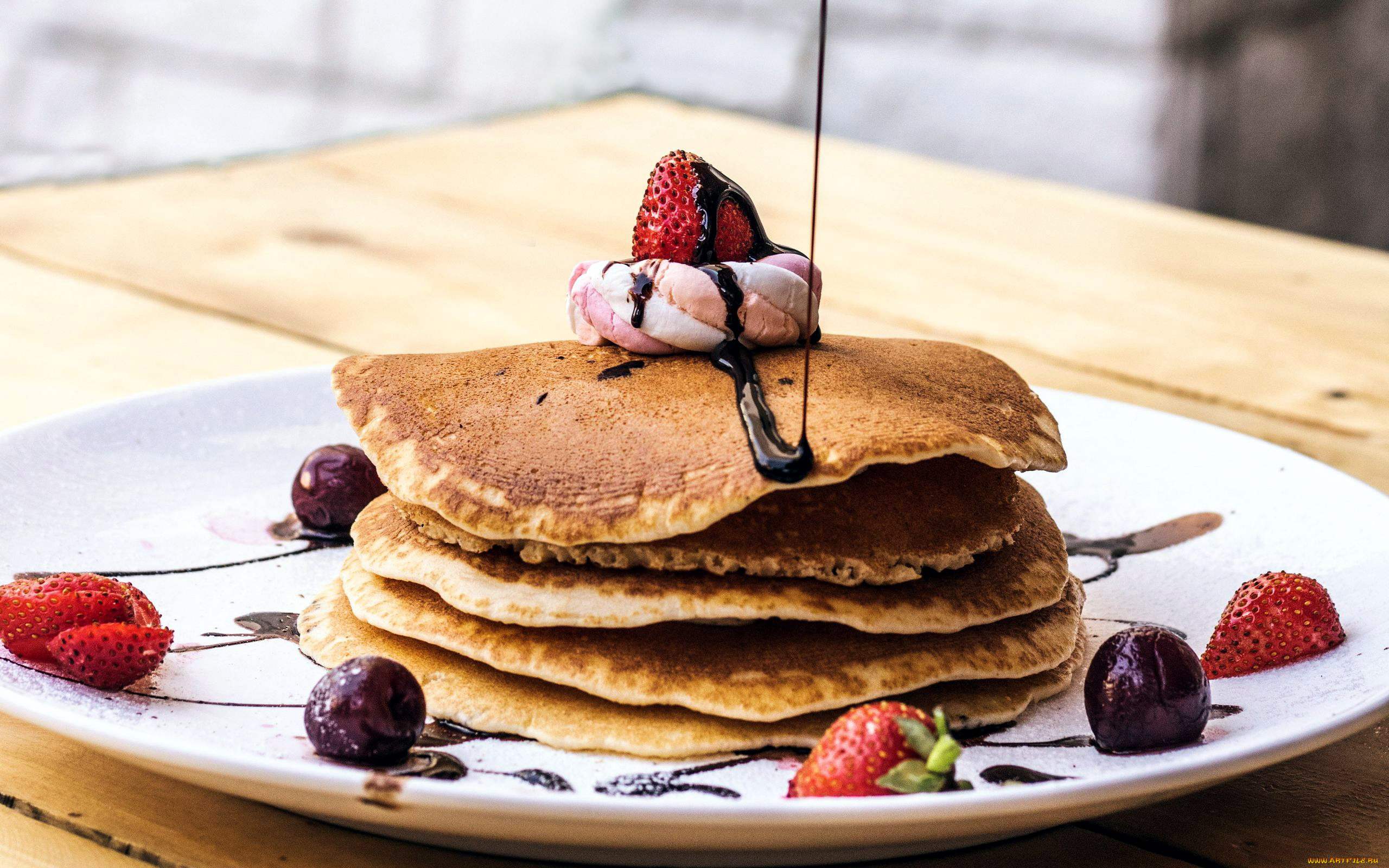 еда, блины, , оладьи, ягоды