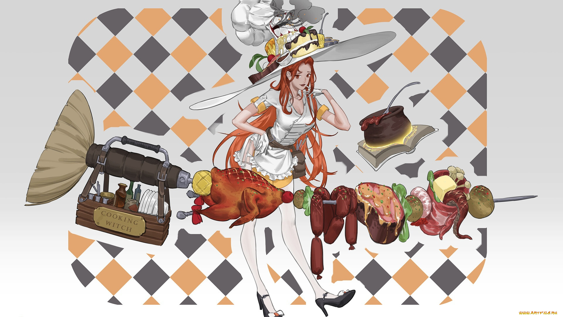 фэнтези, маги, , волшебники, ведьма, шляпа, котел, книга, еда, метла