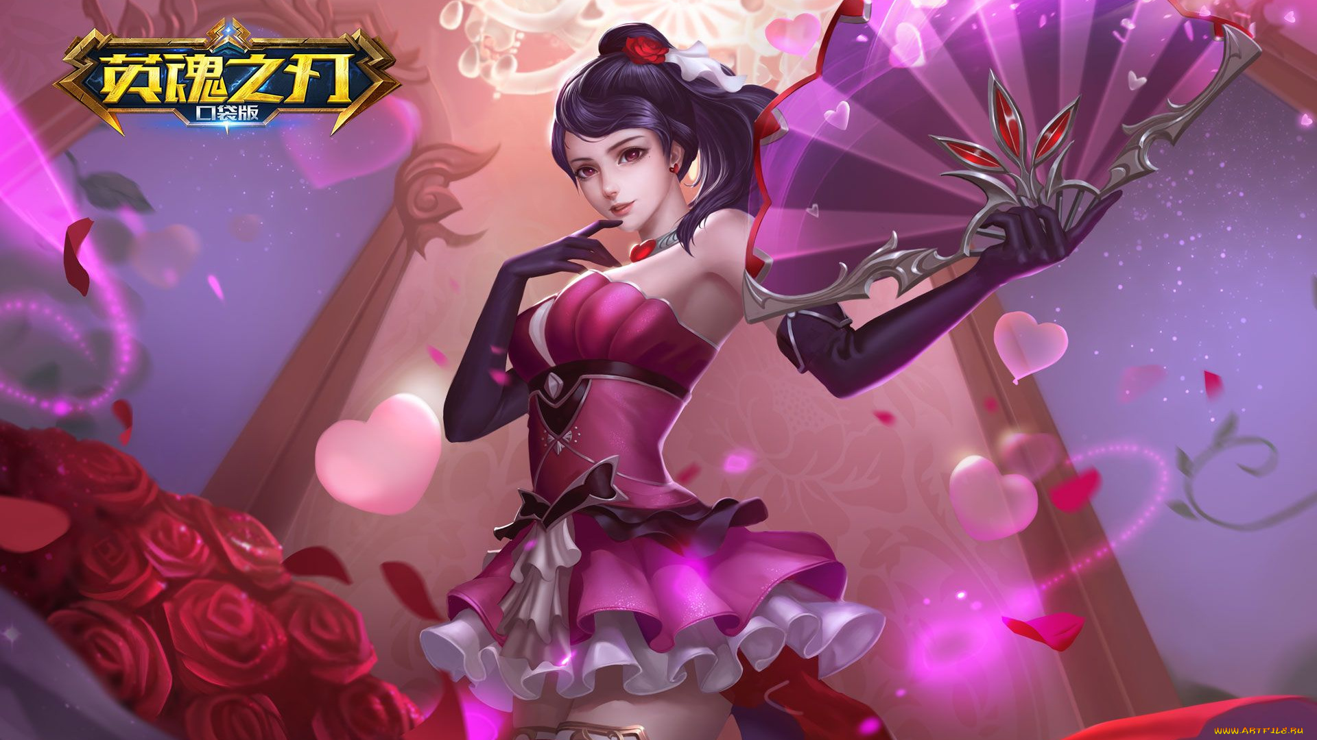 видео, игры, heroes, evolved, девушка, веер, сердечки, розы