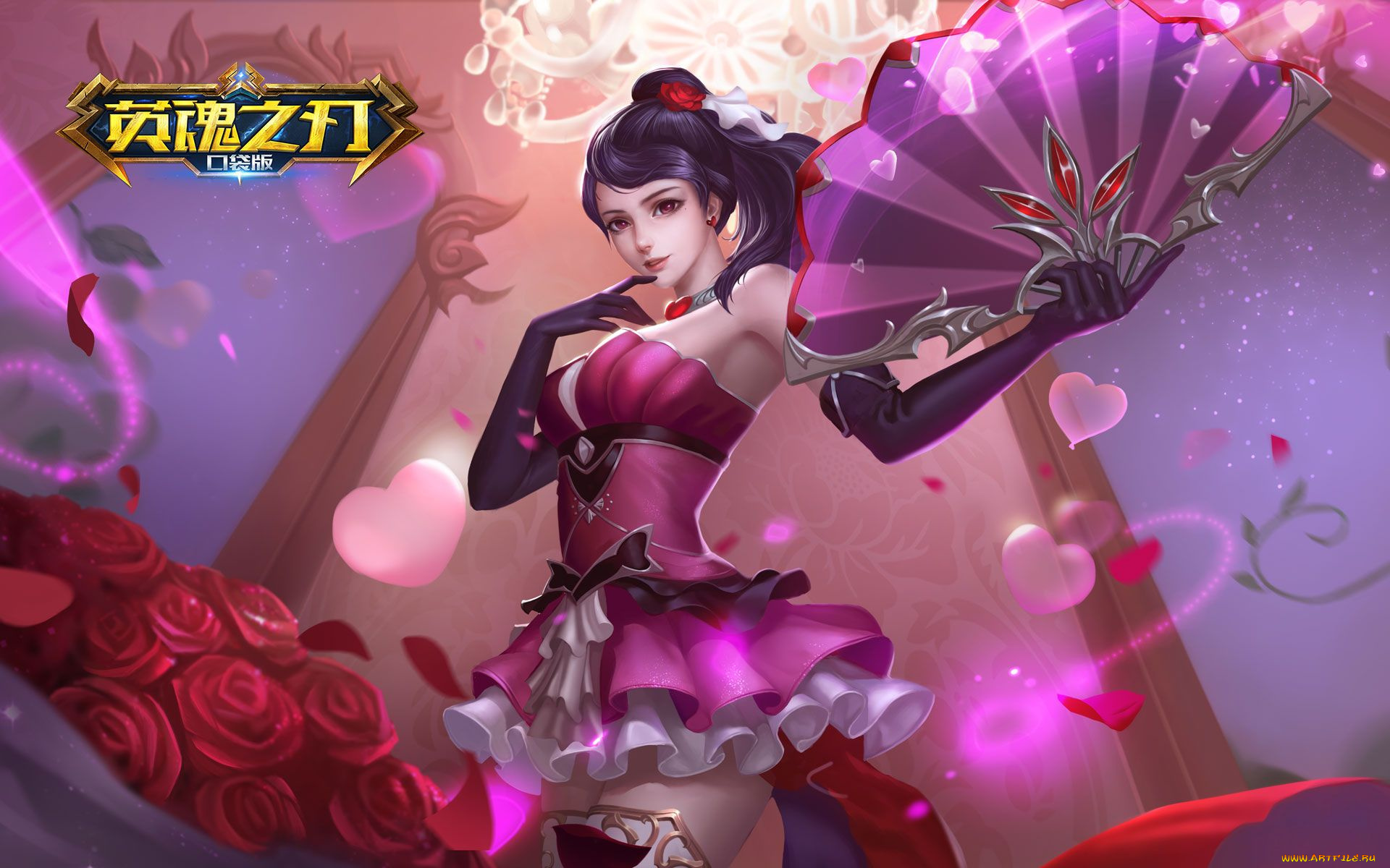 видео, игры, heroes, evolved, девушка, веер, сердечки, розы