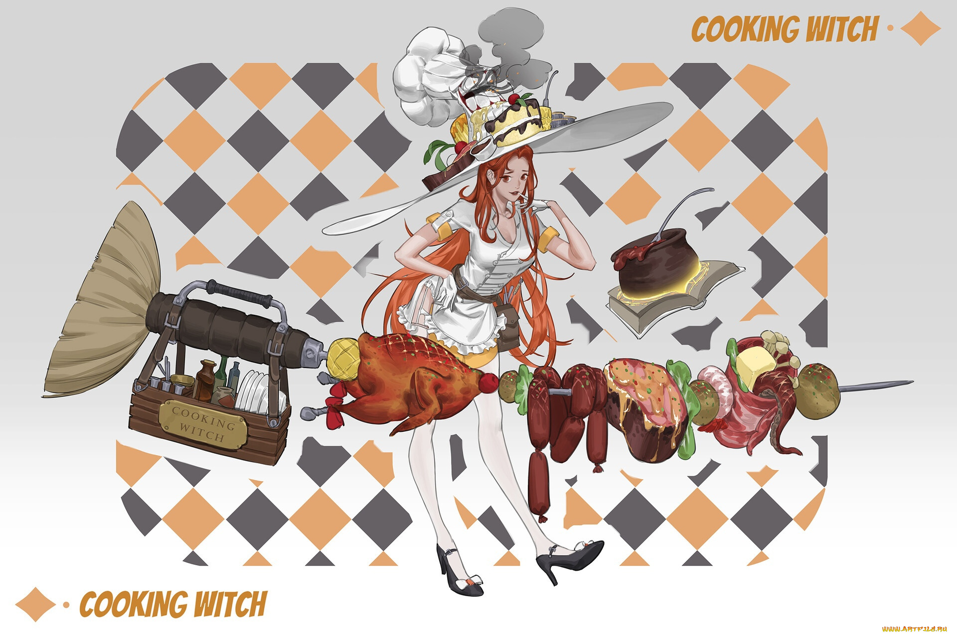 фэнтези, маги, , волшебники, ведьма, шляпа, котел, книга, еда, метла