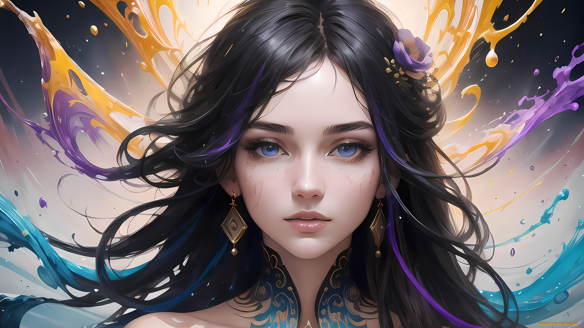 рисованное, люди, красивая, девушка, с, сережками, в, форме, ромбиков