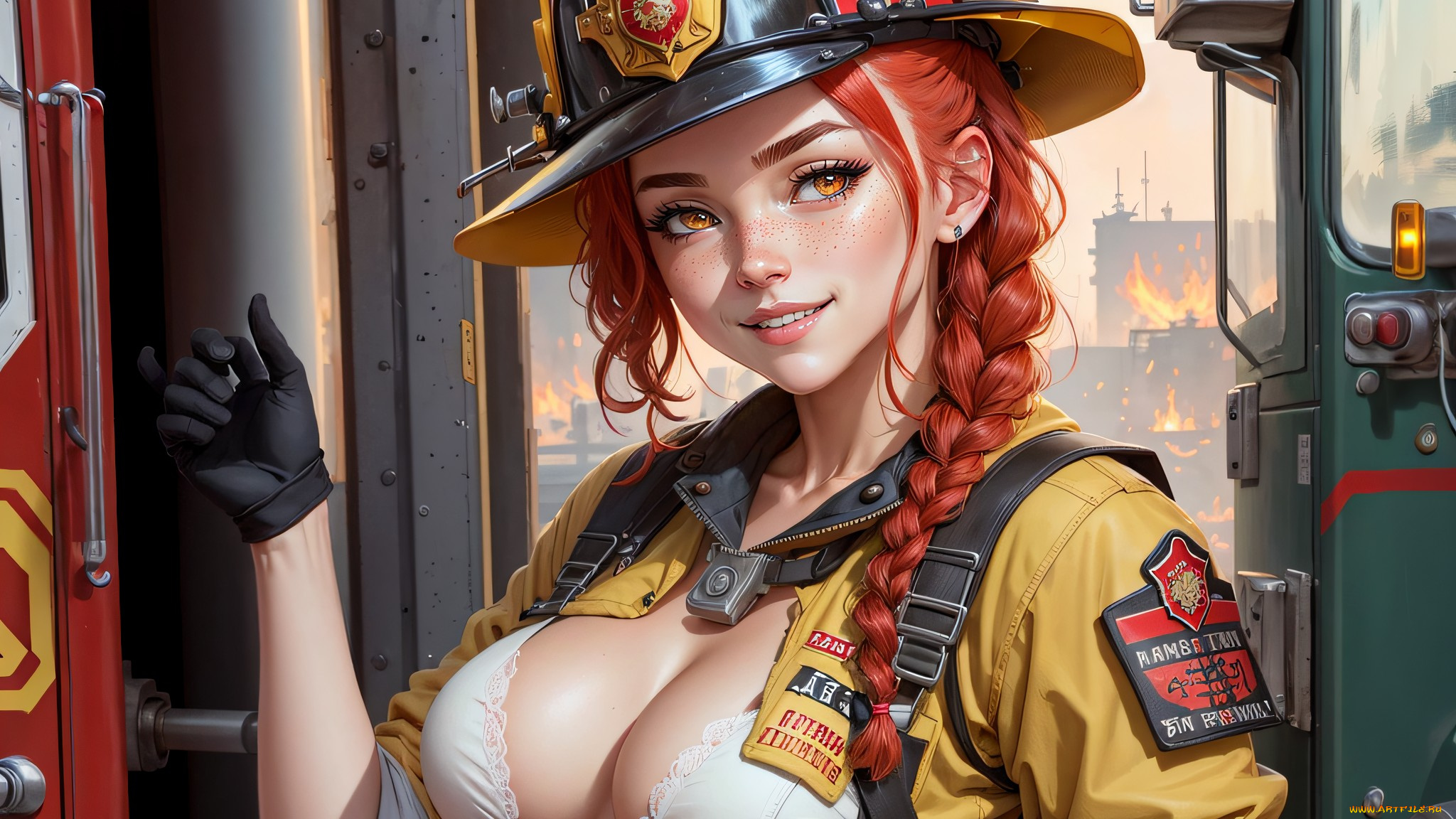 рисованное, люди, нейросети, графика, нейроарт, ai, art, нейронные, сети, рисунки, нейро, искусство, девушка, пожарная