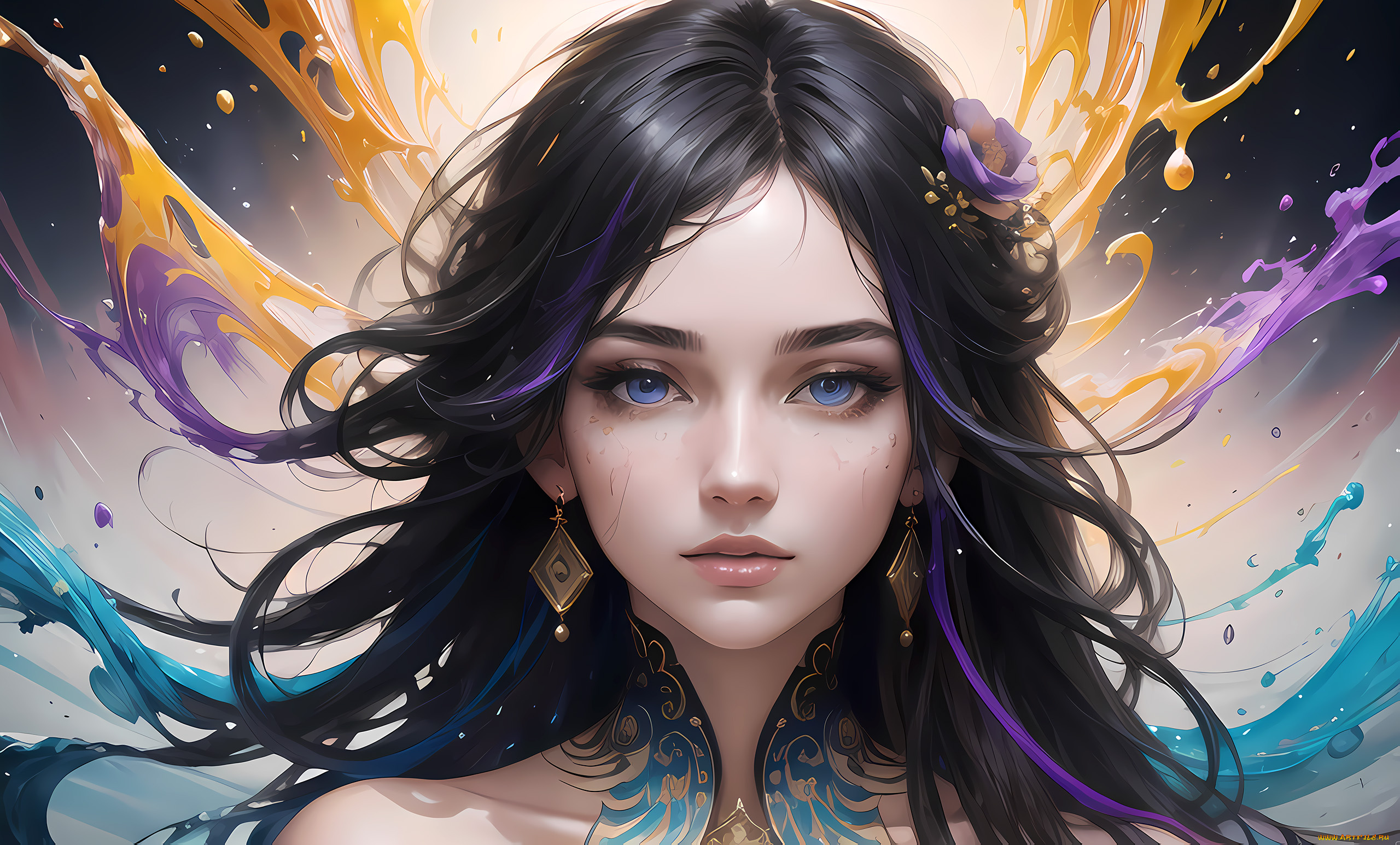 рисованное, люди, красивая, девушка, с, сережками, в, форме, ромбиков