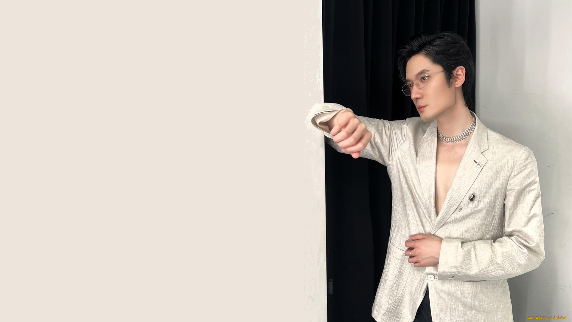 мужчины, liu, haikuan, актер, очки, ожерелье, пиджак, шторы