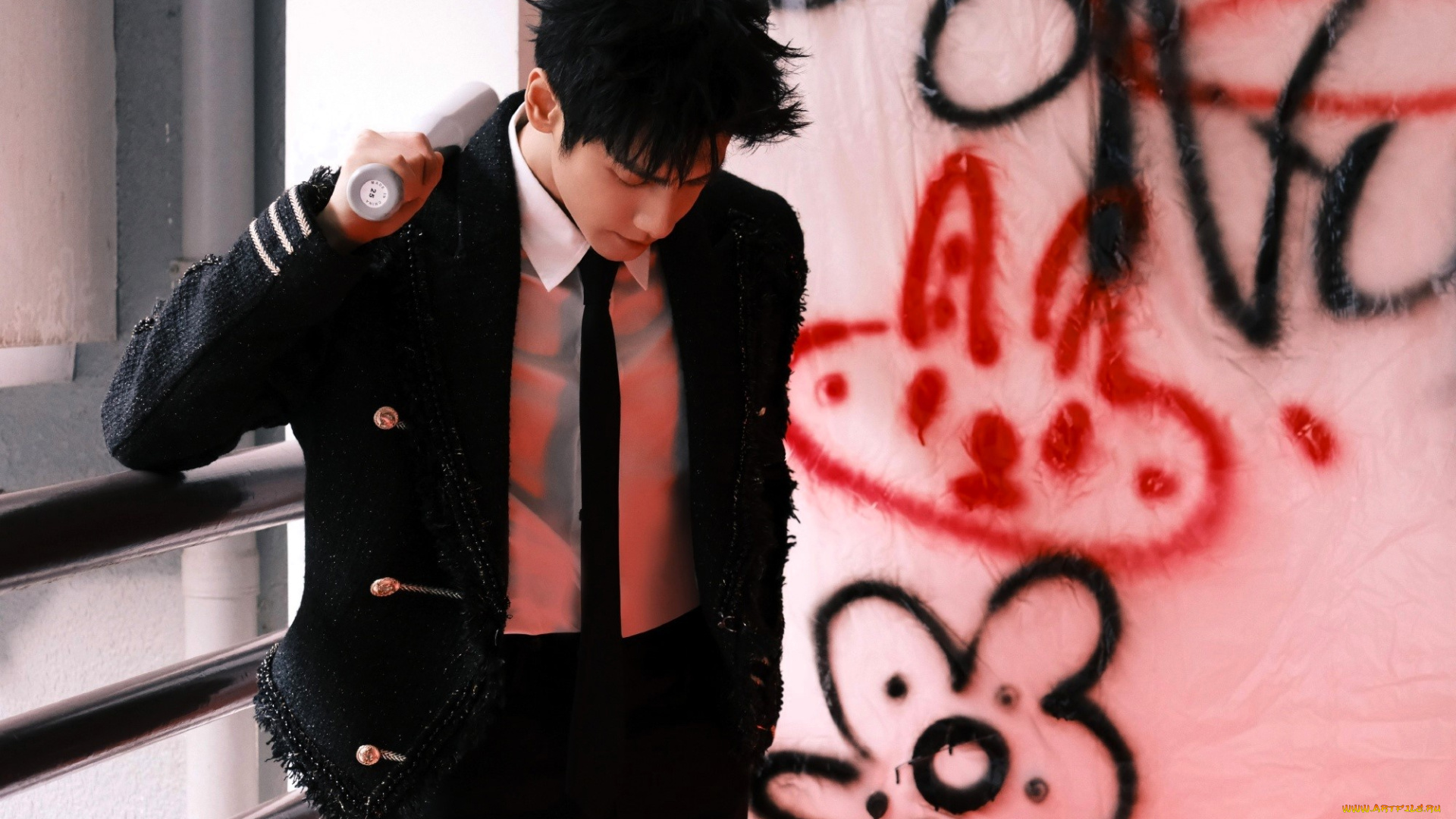 мужчины, luo, yunxi, актер, пиджак, граффити