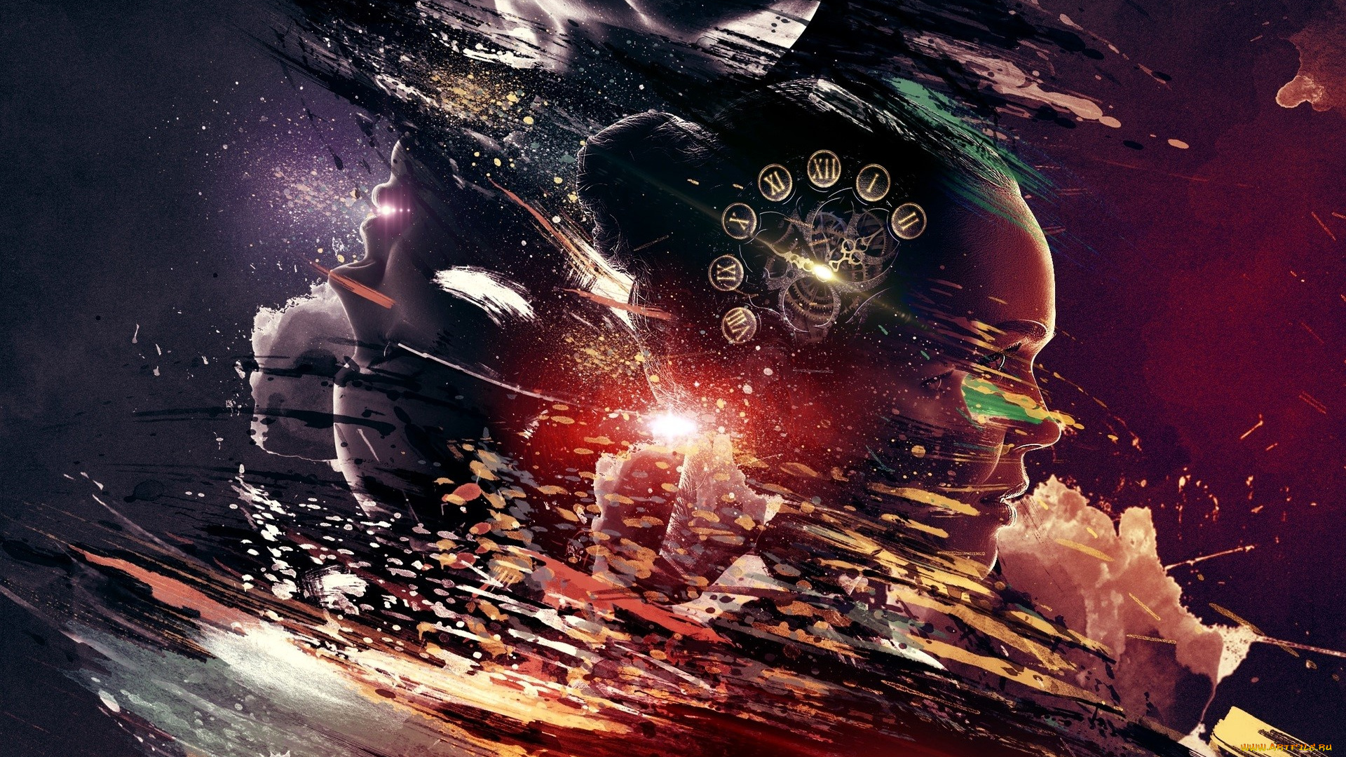 разное, компьютерный, дизайн, лица, краски, цифры, абстракция