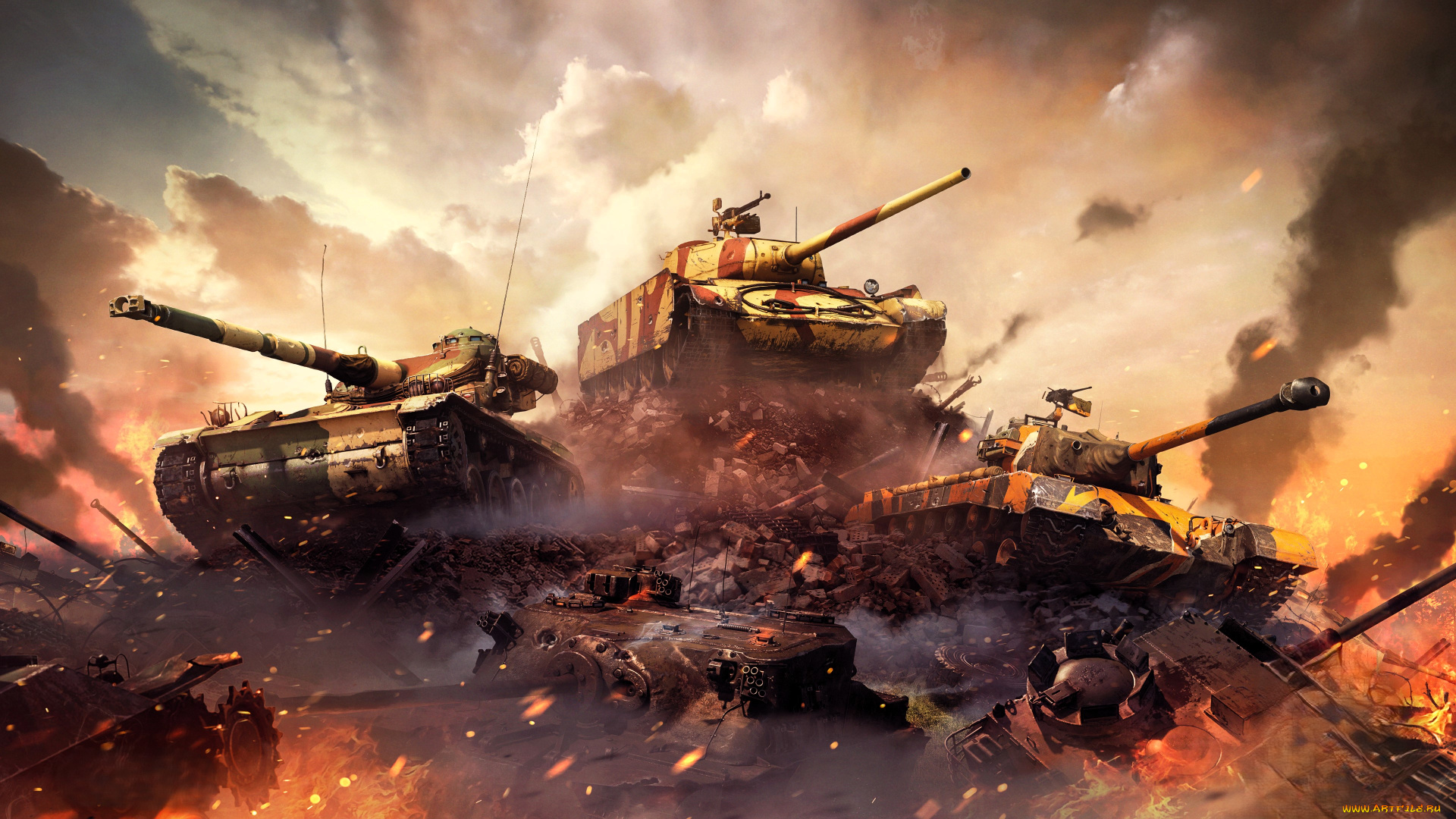 видео, игры, war, thunder, танки, тучи, дым, огонь, гора