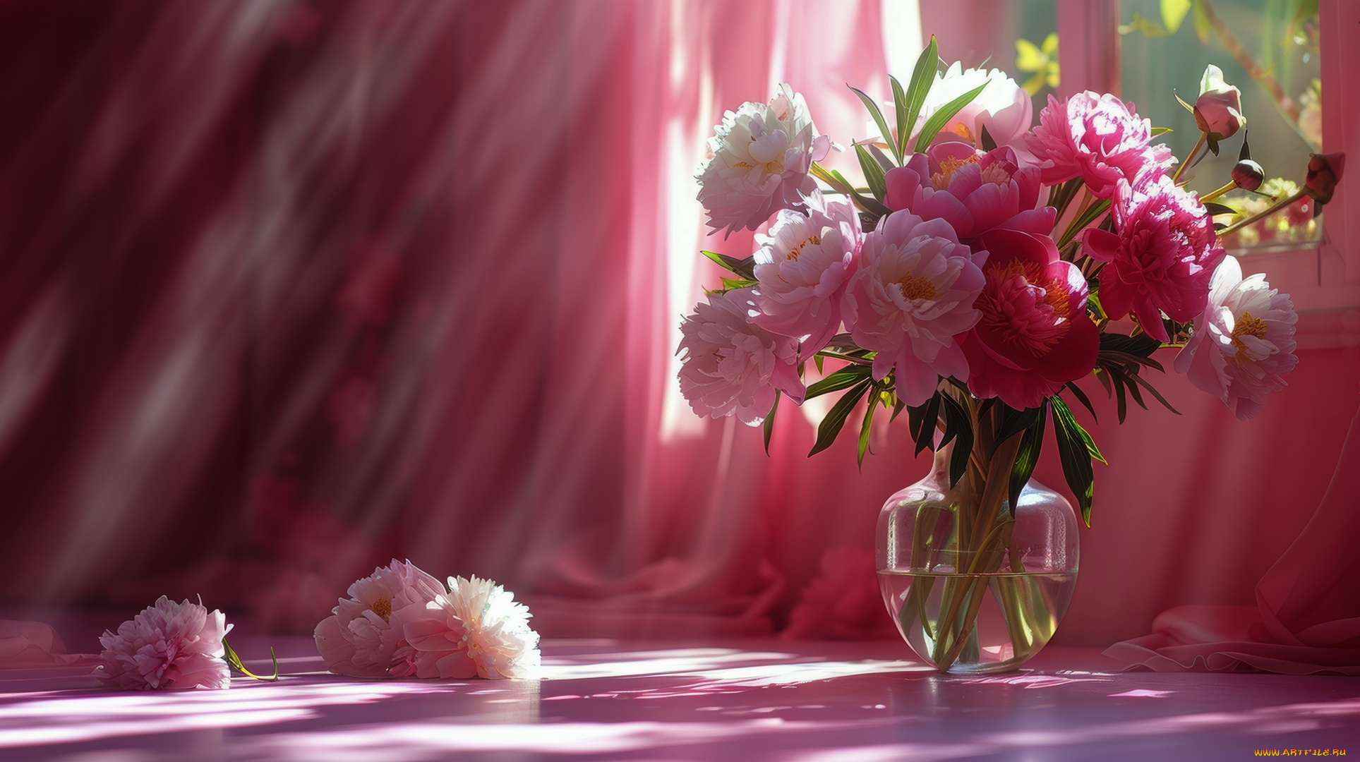 3д, графика, цветы, , flowers, пионы