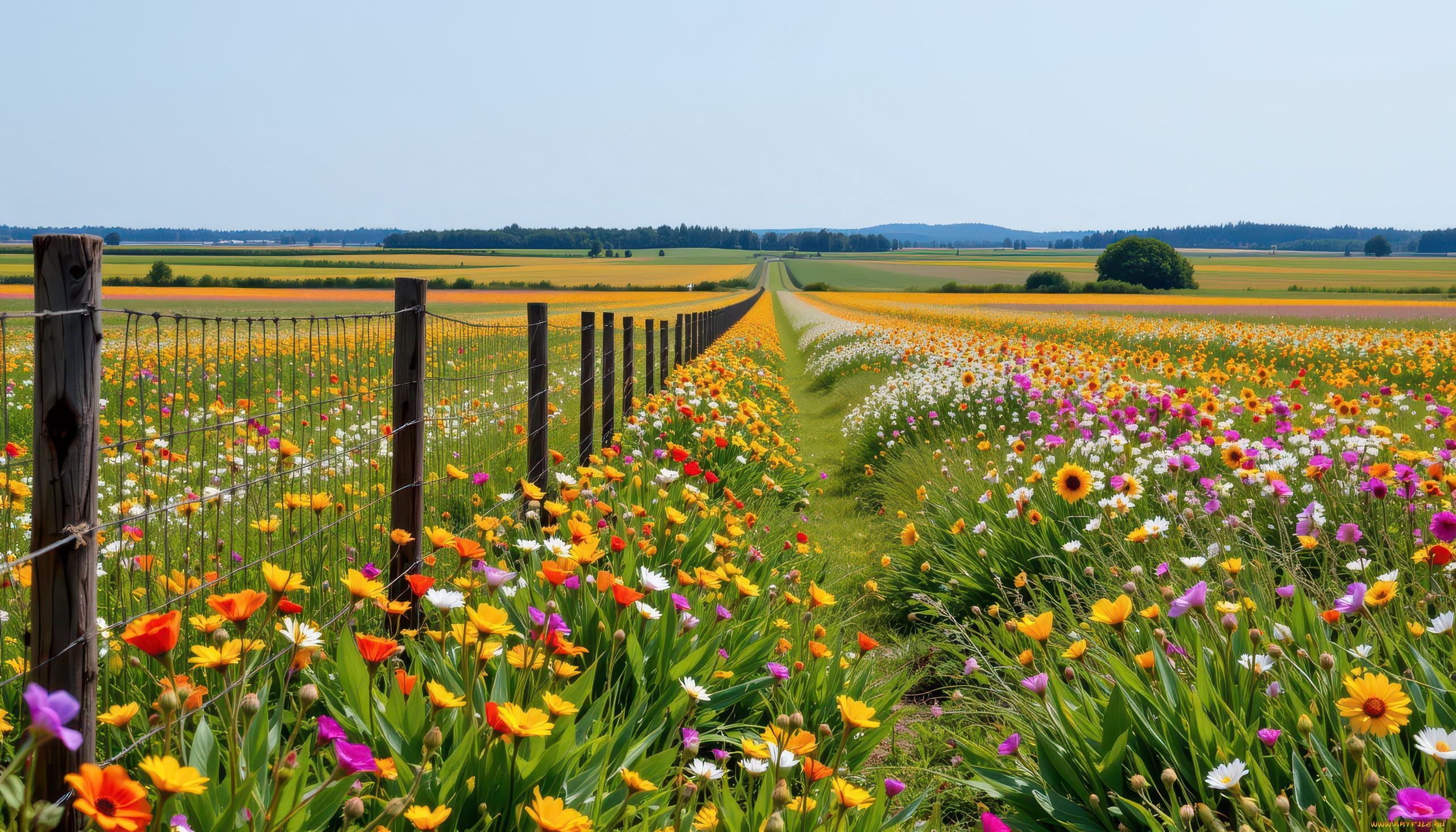 комп, , дизайн, 3д, графика, природа, , nature, пейзаж, луг, разноцветье