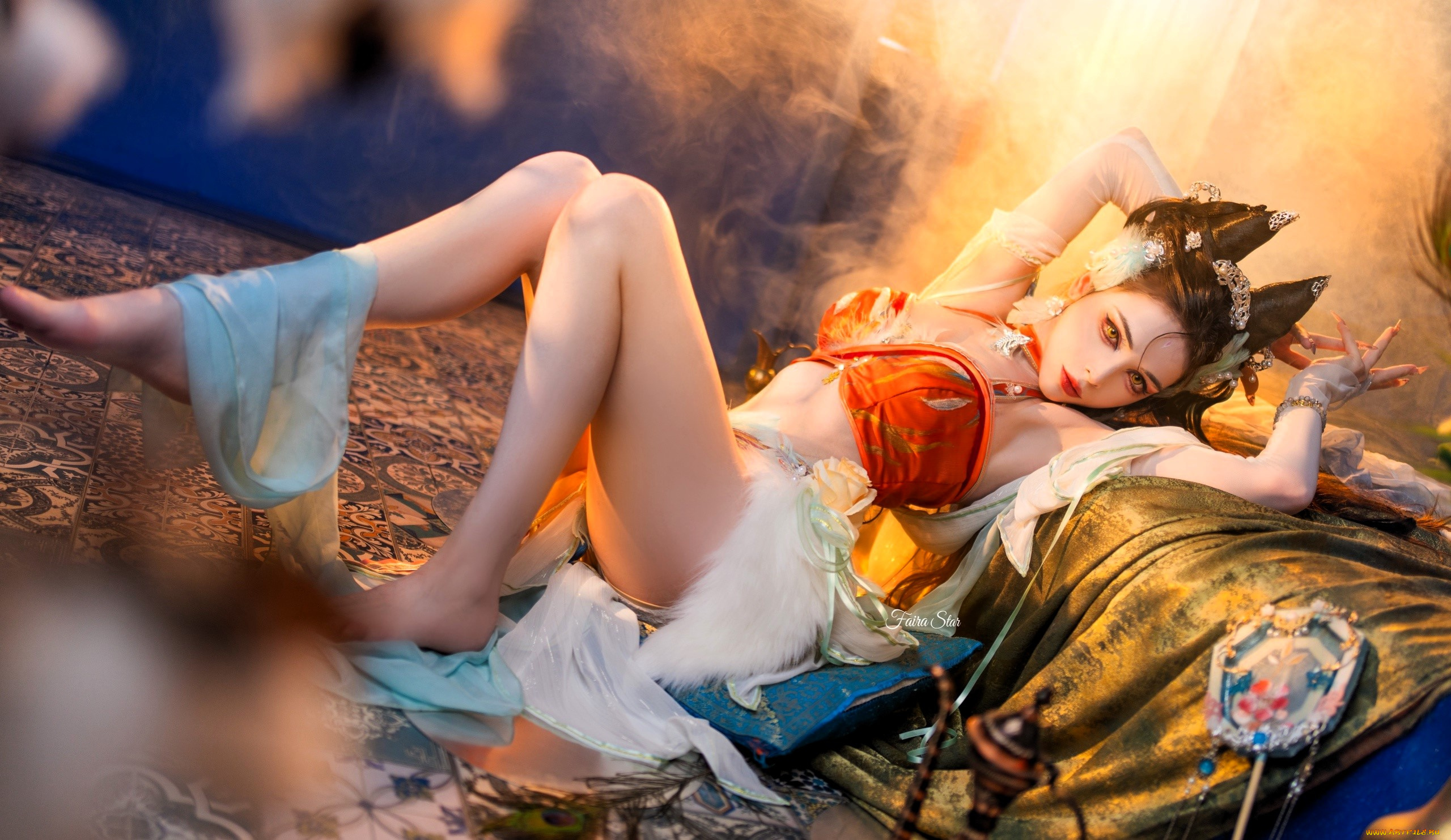 девушки, -, креатив, , косплей, образ, косплей, наряд, диван, зеркальце