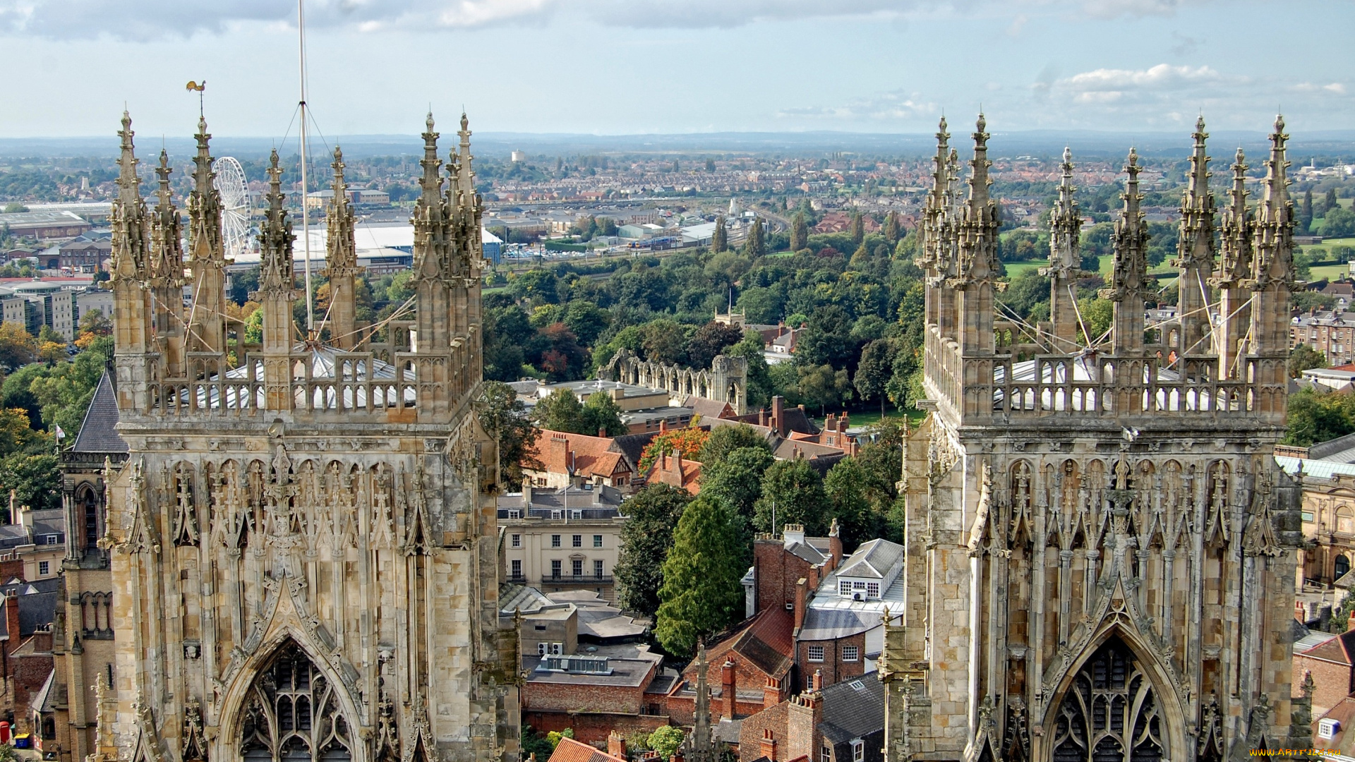йорк, англия, города, панорамы, крыши, дома, собор