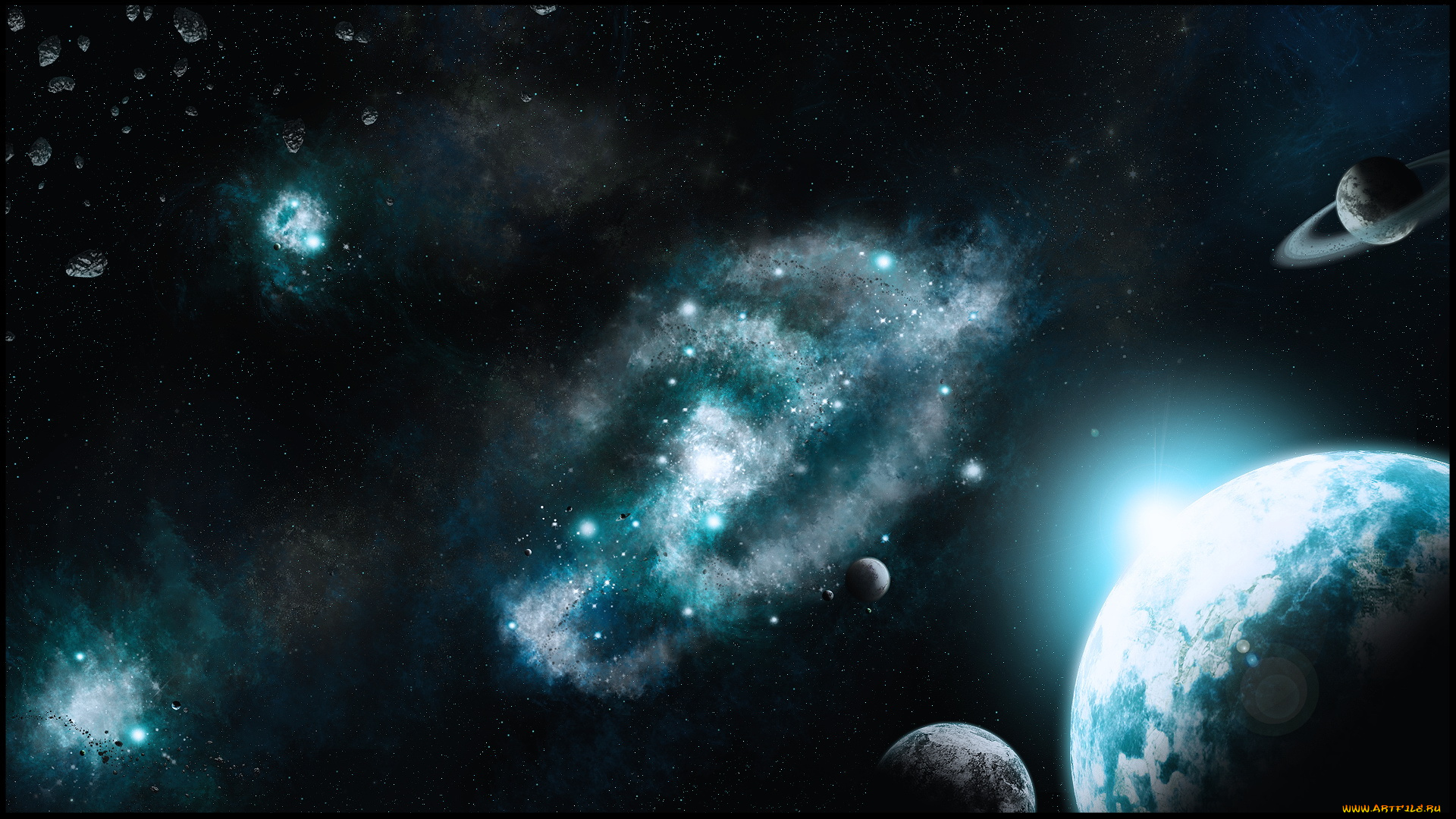космос, арт, галактика, планеты