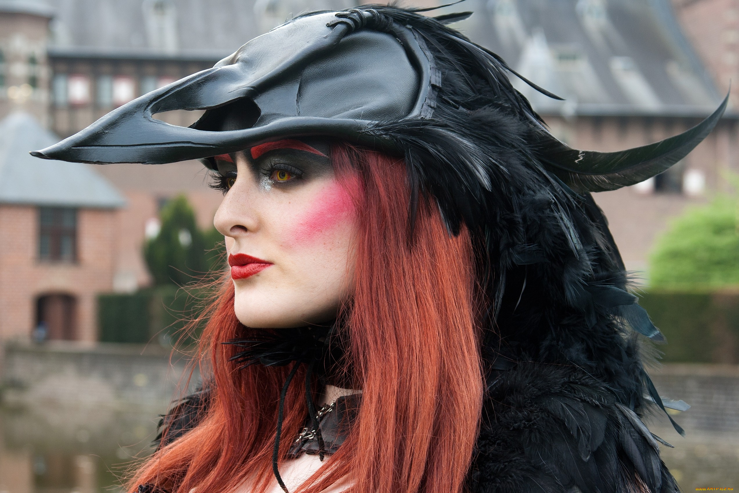 разное, маски, карнавальные, костюмы, клюв, рыжеволосая, макияж