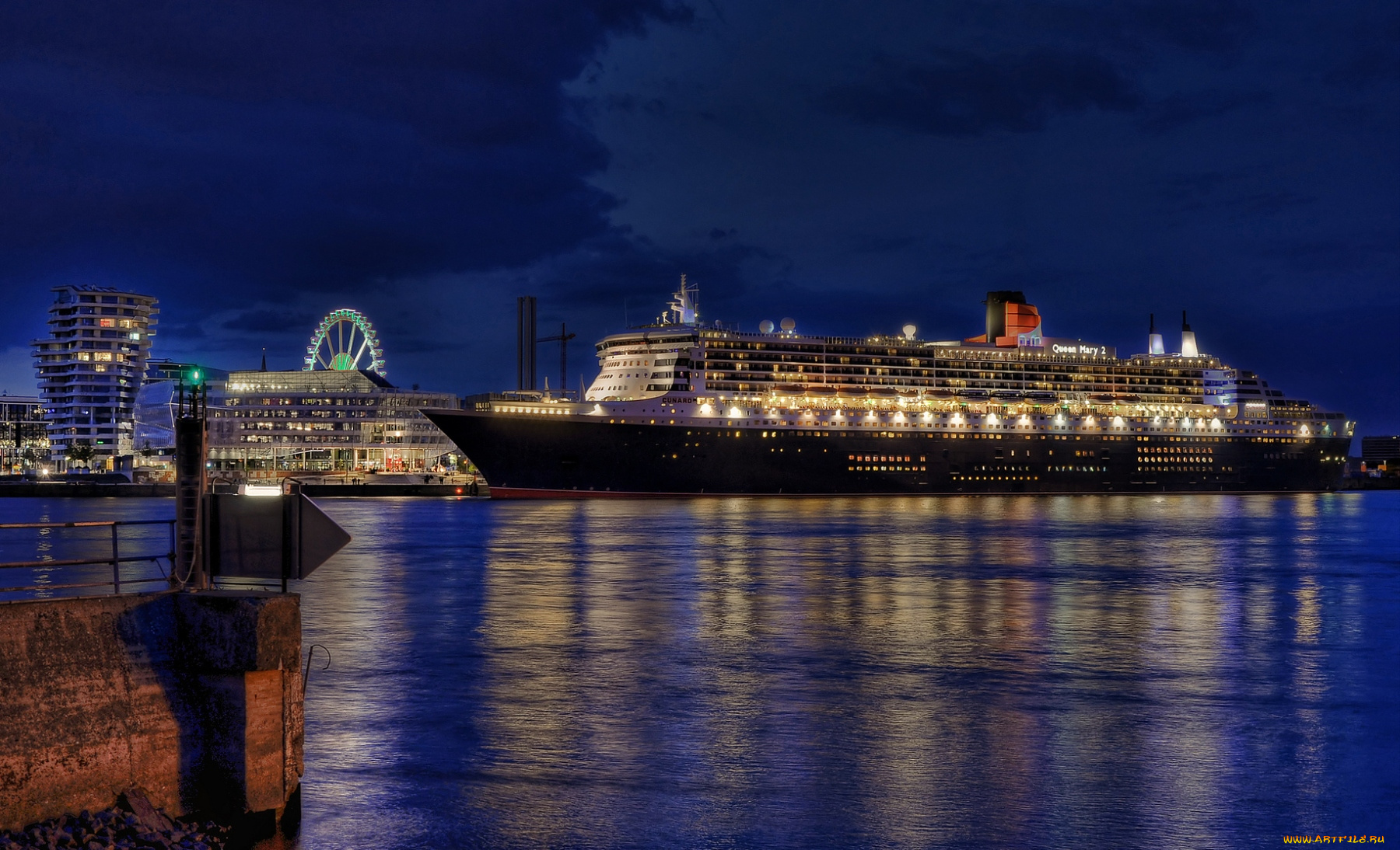 корабли, лайнеры, вода, ночь, круиз, огни, лайнер