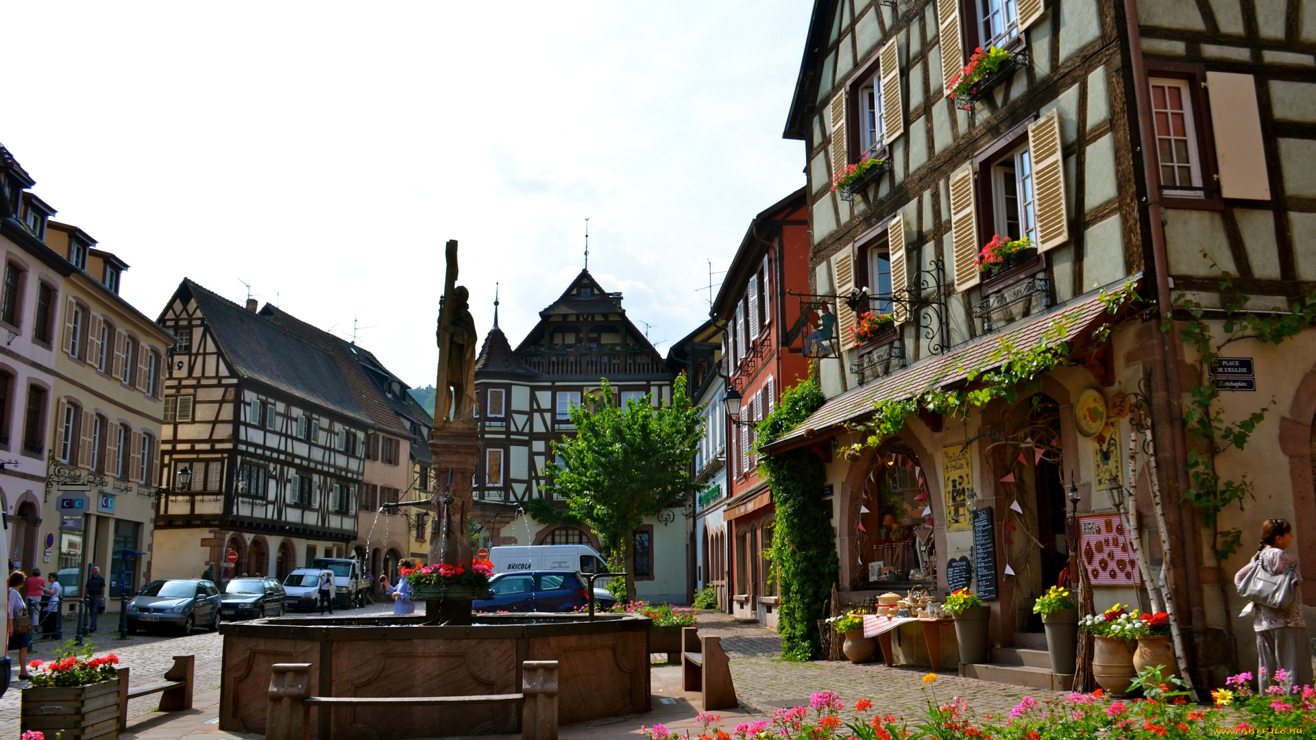 kayersberg, alsace, france, города, улицы, площади, набережные, дома, площадь, фонтан