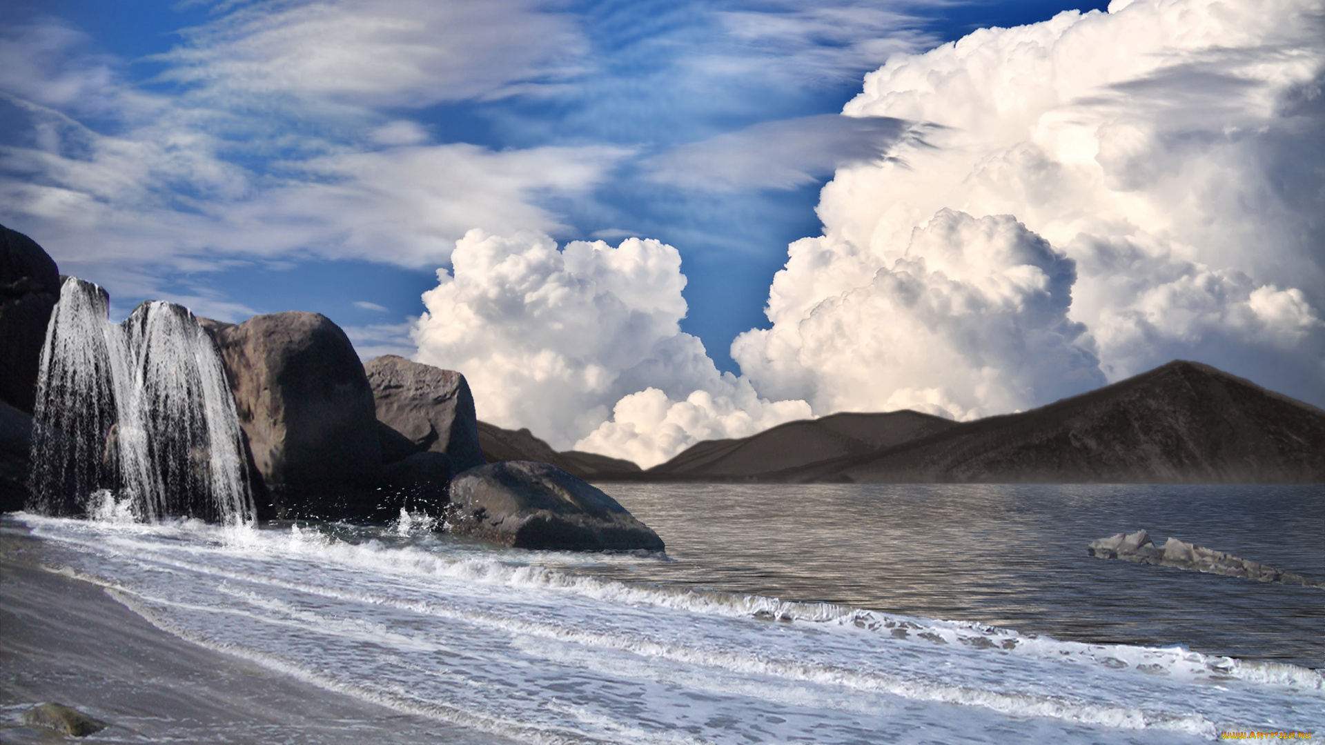 twin, falls, природа, водопады, облака, двойной, горы, обрыв