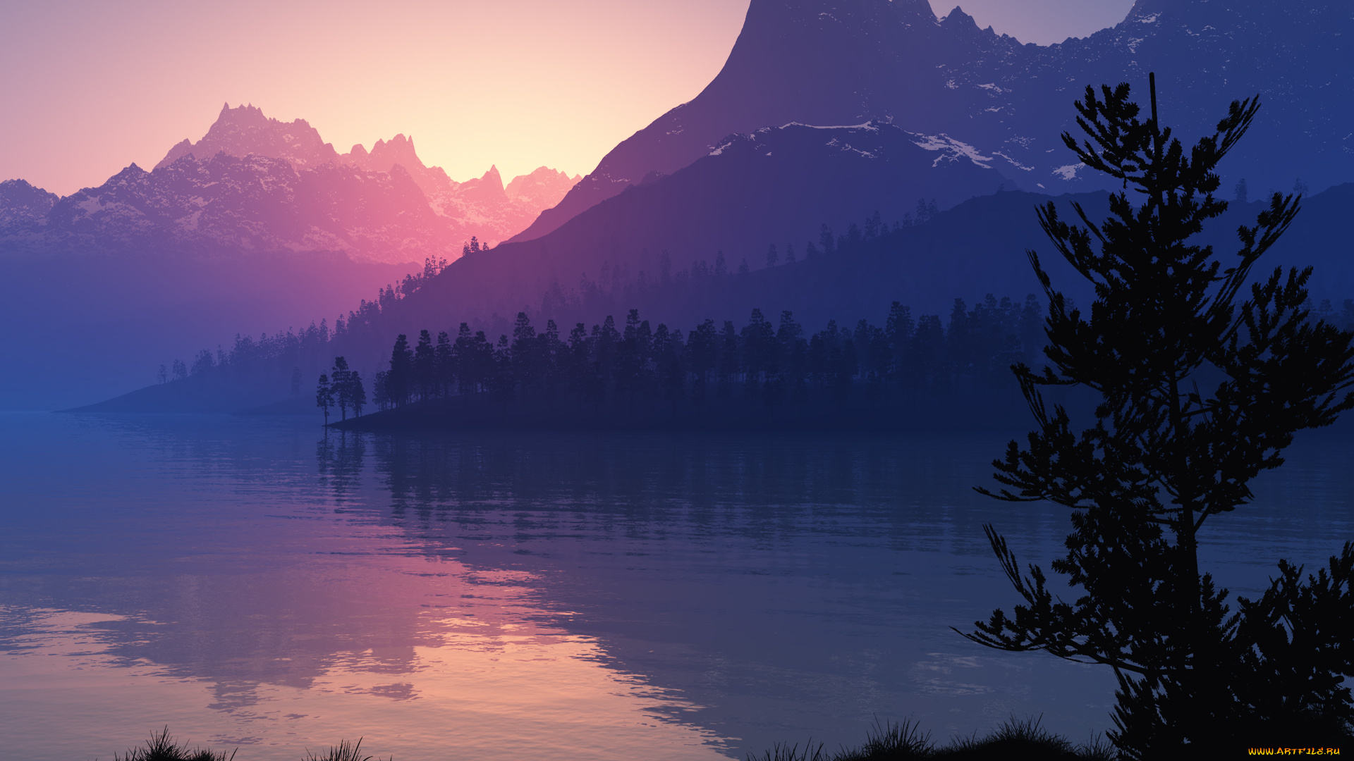 unreachable, 3д, графика, nature, landscape, природа, горы, сумрак, озеро