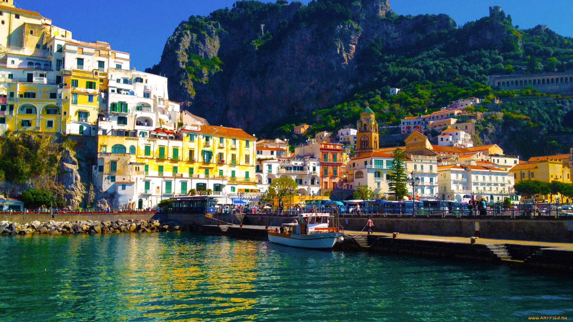 амальфи, италия, города, амальфийское, лигурийское, побережье, набережная, дома, море