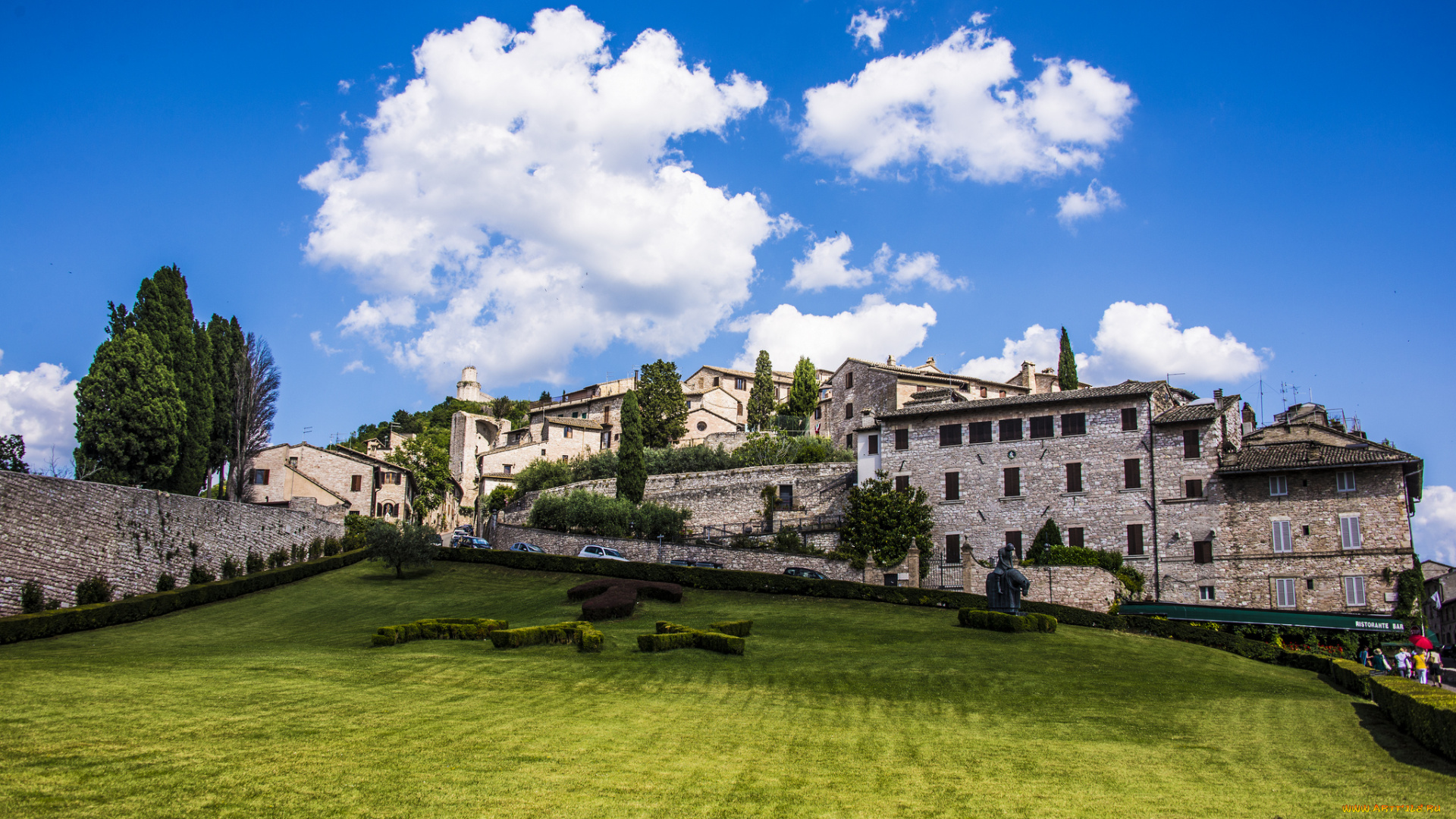 assisi, italy, города, улицы, площади, набережные, ассизи, италия, здания, лужайка