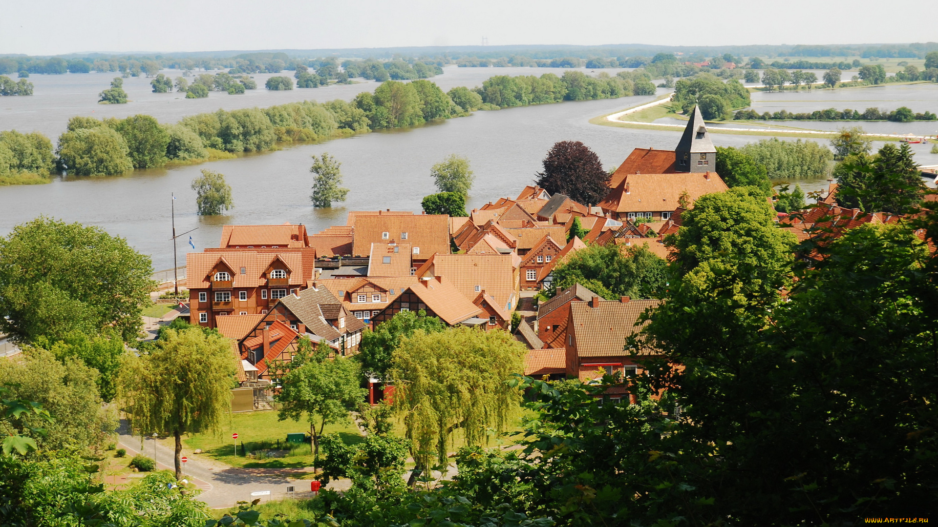 hitzacker, германия, города, панорамы, дома, река