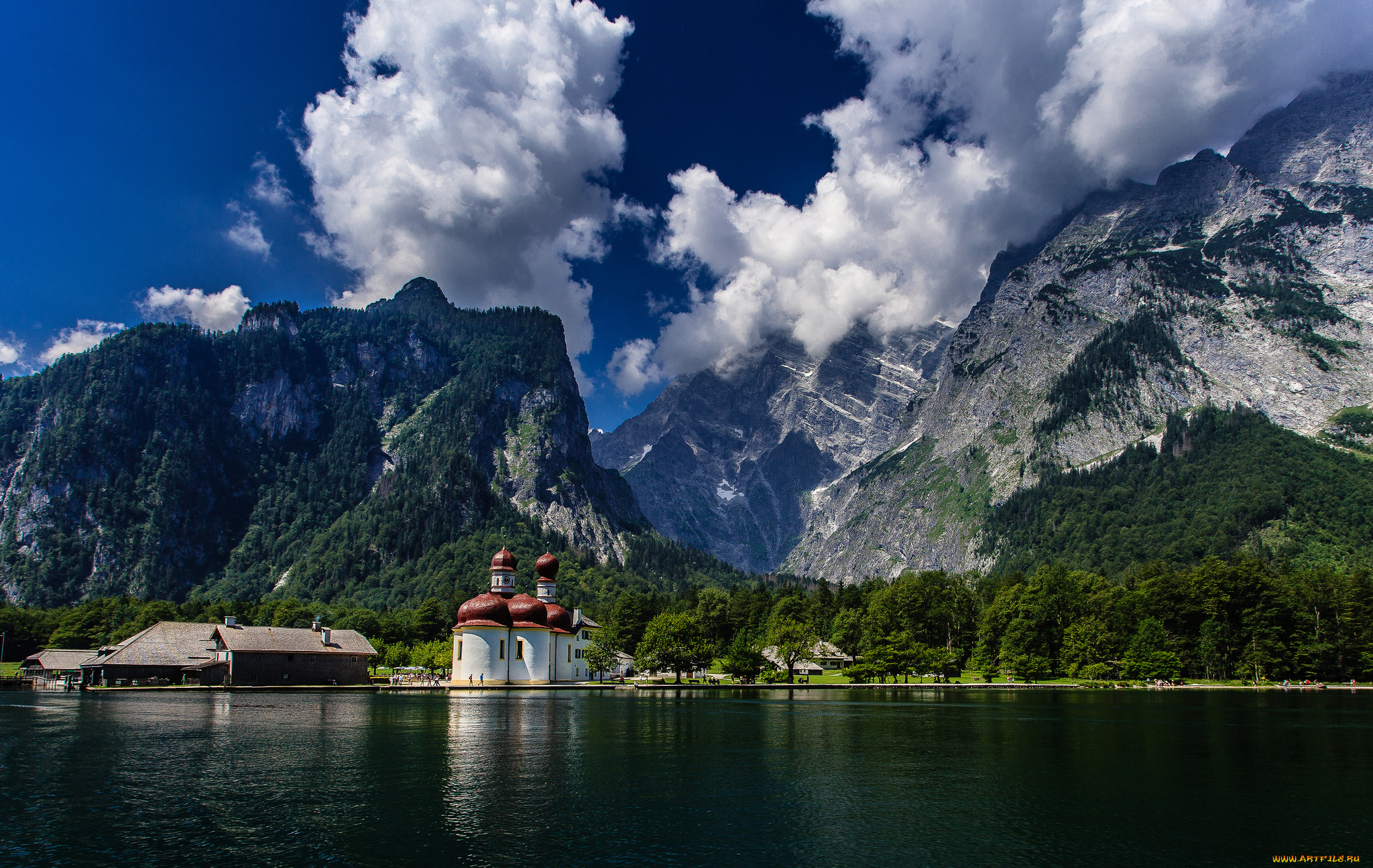 st, bartholomew, church, bavaria, germany, города, католические, соборы, костелы, аббатства, германия, бавария, озеро, кёнигсзе, bavarian, alps, konigssee, lake